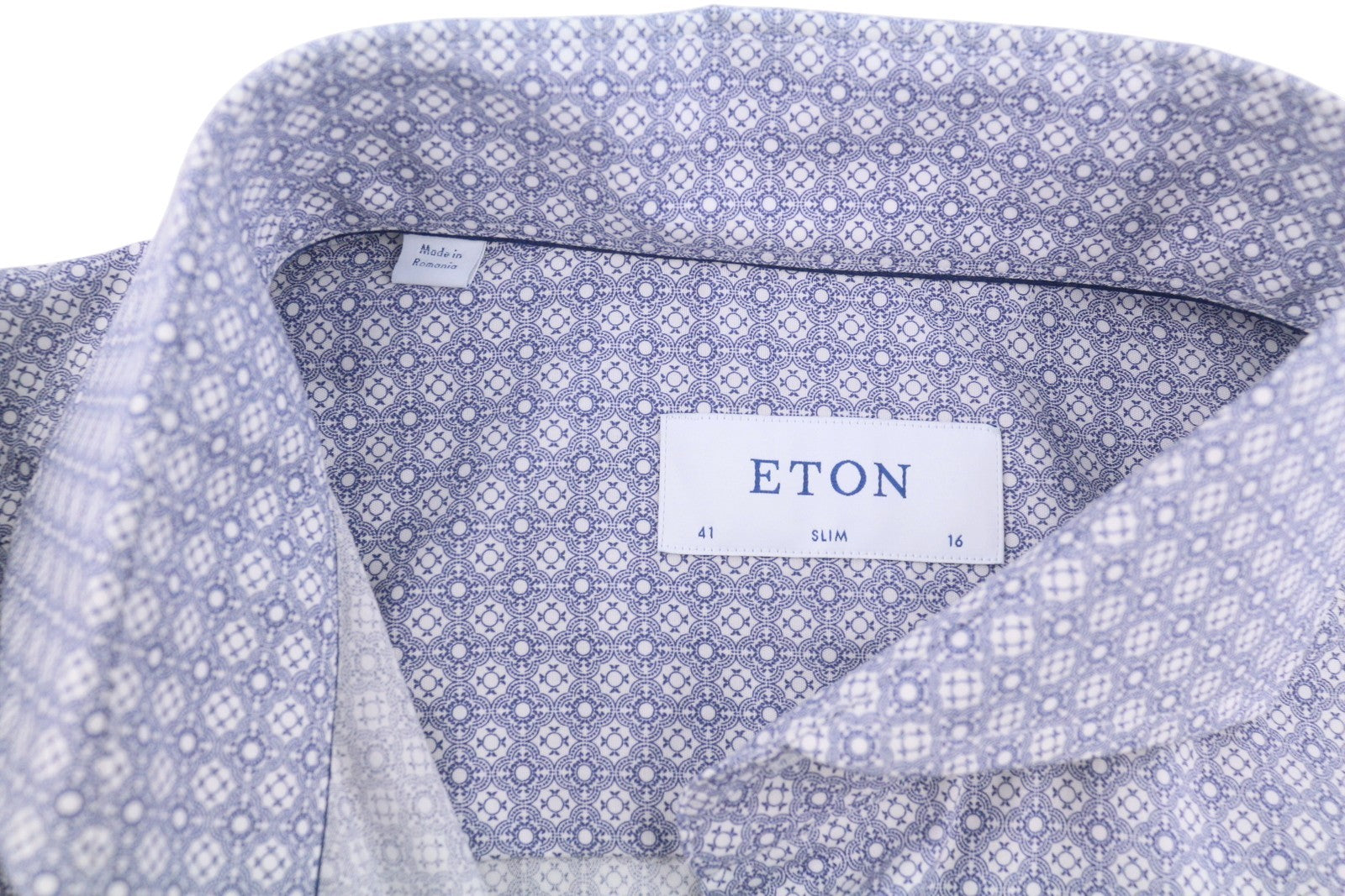 ETON Poplin Slim Men Formal Shirt 41 / 16 Blue Patterned Cutaway Collar Button