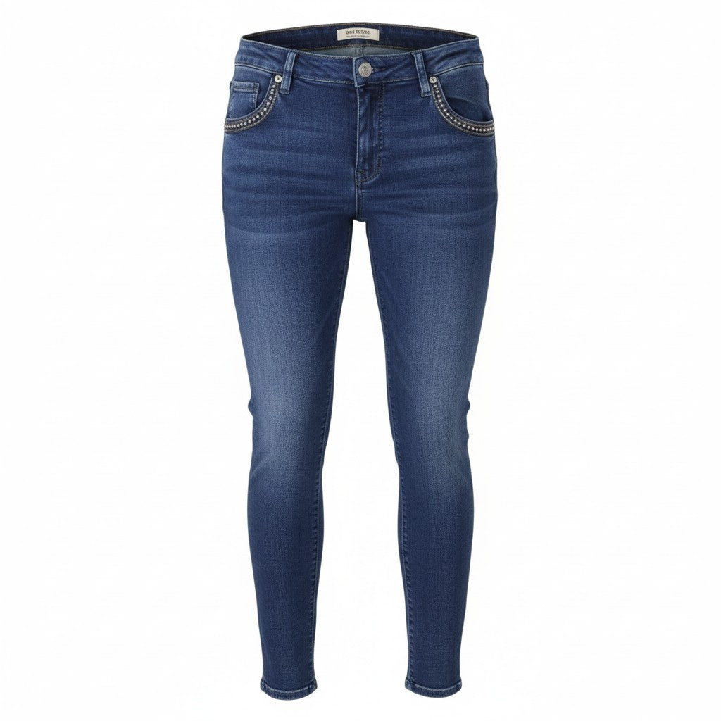 MOS MOSH Etta Shine Long Women Jeans W26 Blue Whiskers Faded Skinny Fit Zip