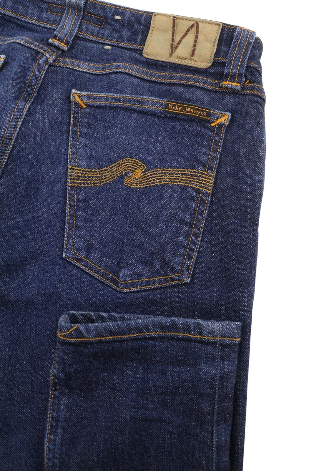 NUDIE JEANS Skinny Lin Rinsed Open Orange Men Jeans W29/L32 Dark Blue Zip Fly