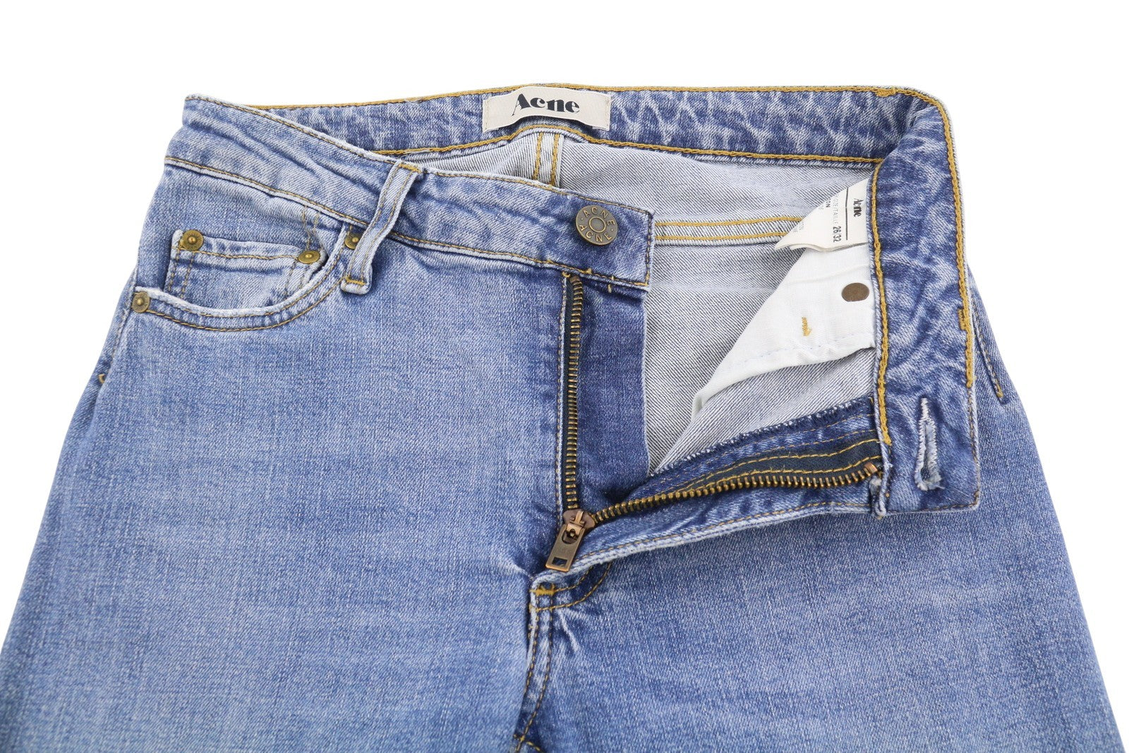 ACNE Flex Icon Women Jeans W26/L32 Blue Whiskers Faded Ripped Denim
