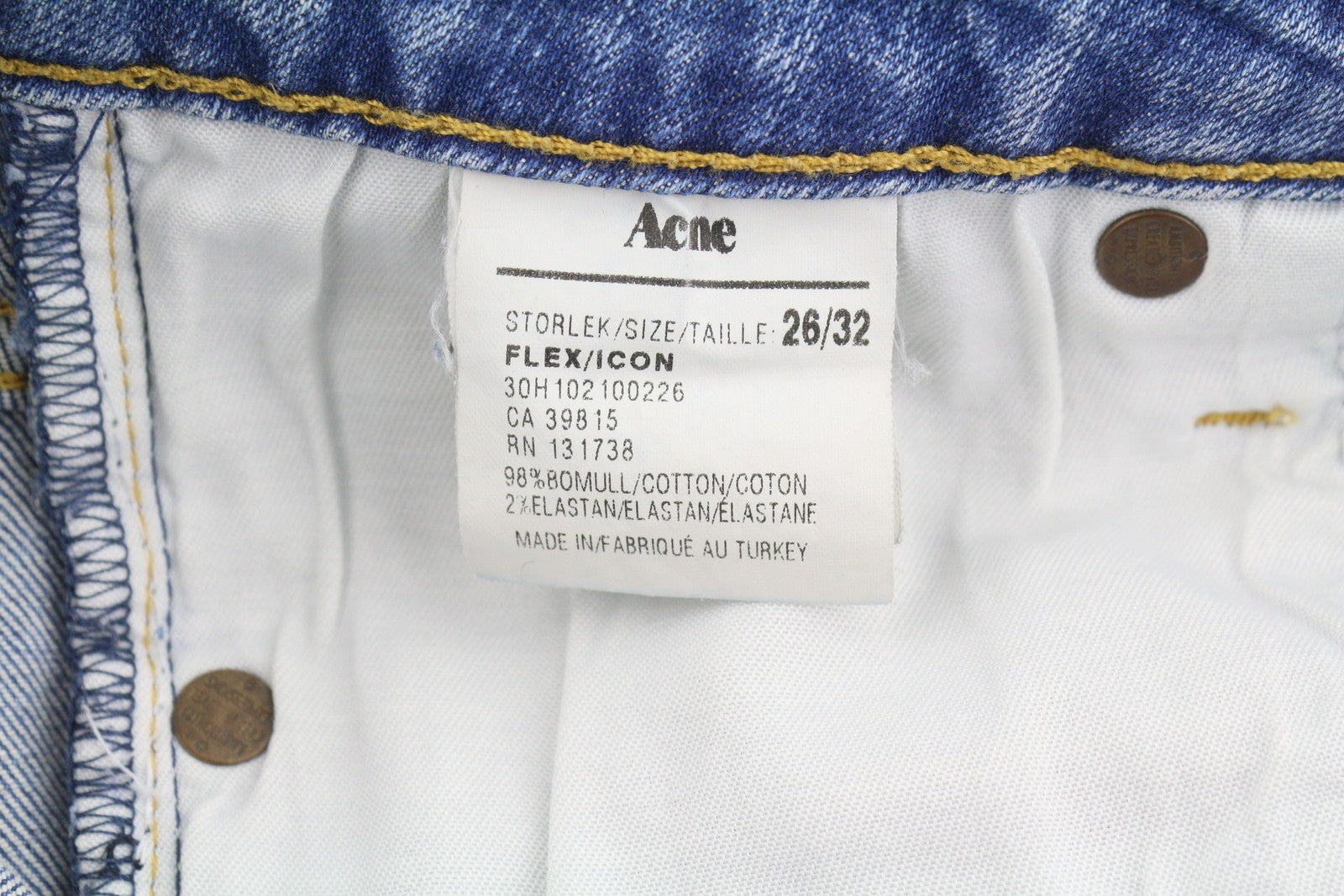 ACNE Flex Icon Women Jeans W26/L32 Blue Whiskers Faded Ripped Denim