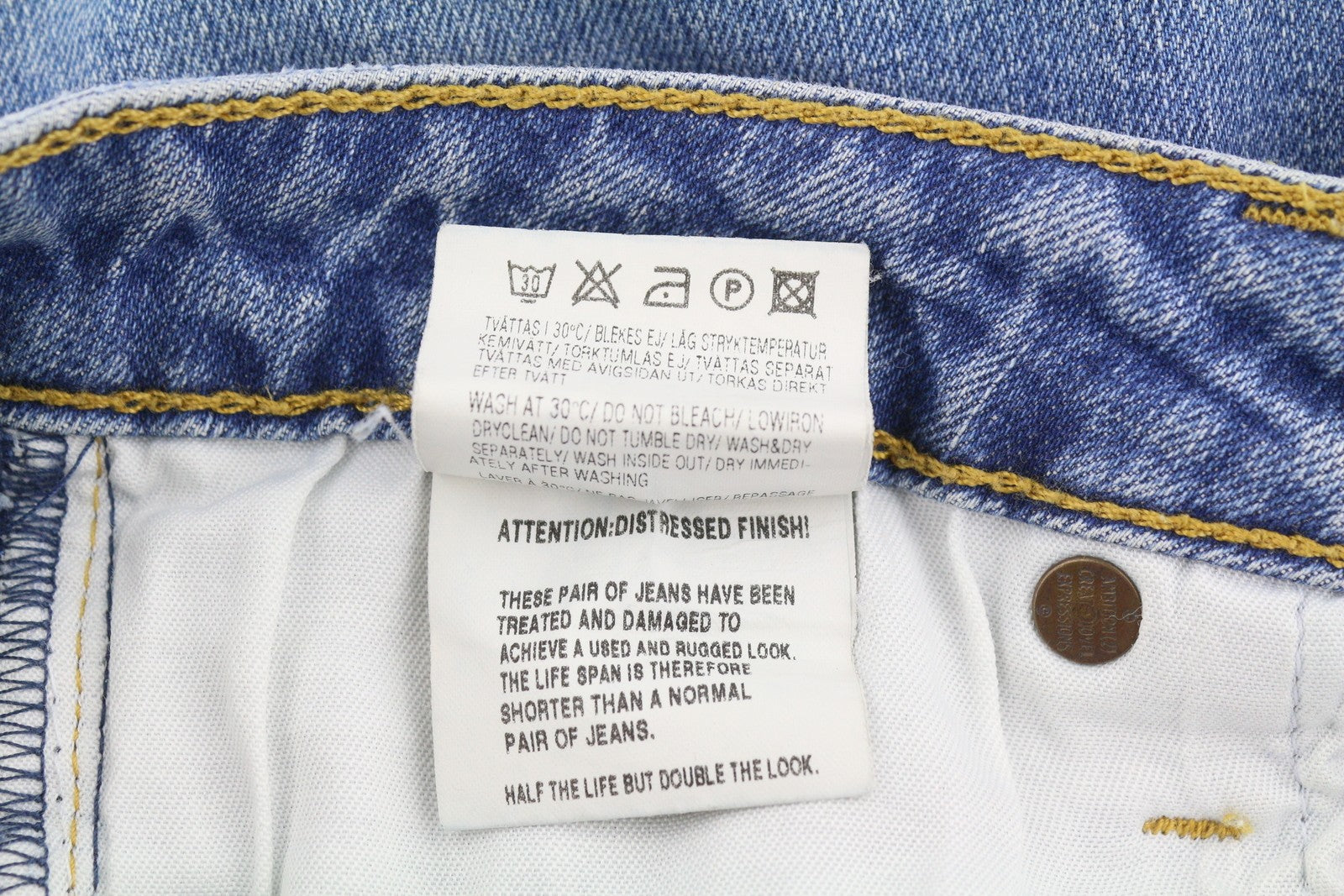 ACNE Flex Icon Women Jeans W26/L32 Blue Whiskers Faded Ripped Denim