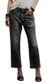 R13 Boyfriend Women Jeans 23 Grey Vintage Faded Ripped Cropped PS26 RRP595