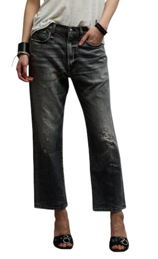 R13 Boyfriend Women Jeans 23 Grey Vintage Faded Ripped Cropped PS26 RRP595