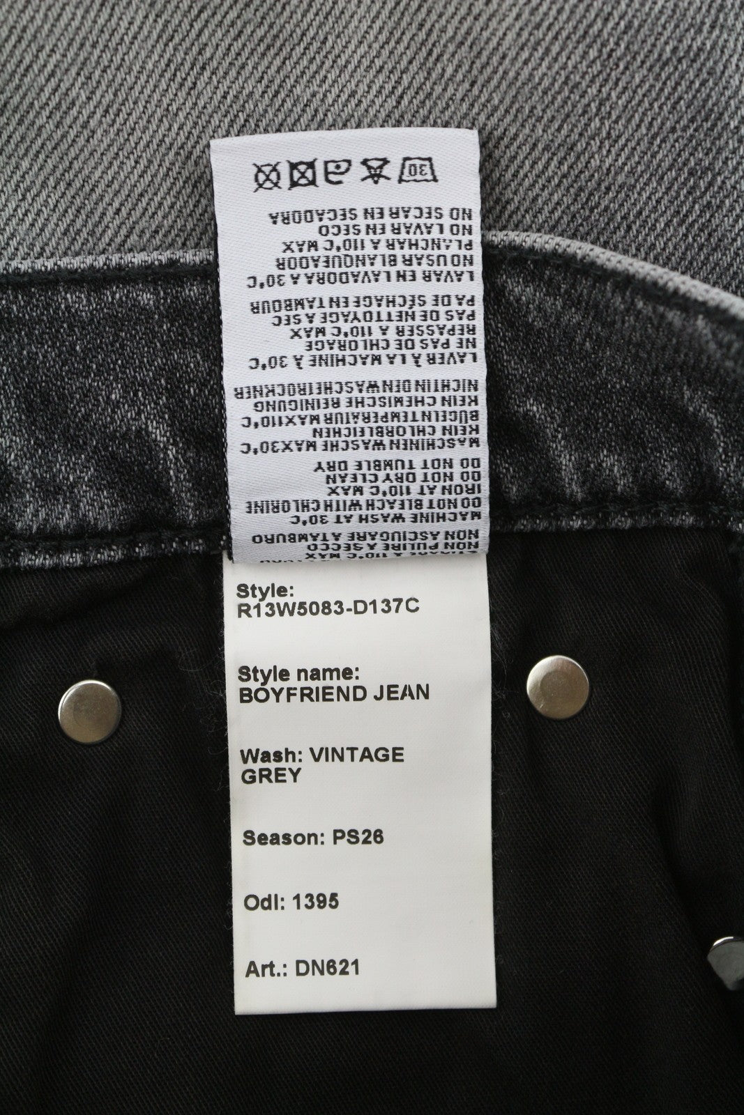 R13 Boyfriend Women Jeans 23 Grey Vintage Faded Ripped Cropped PS26 RRP595