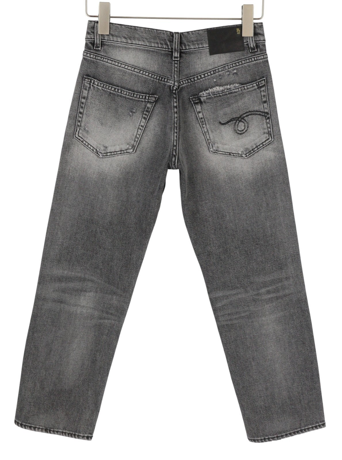 R13 Boyfriend Women Jeans 23 Grey Vintage Faded Ripped Cropped PS26 RRP595
