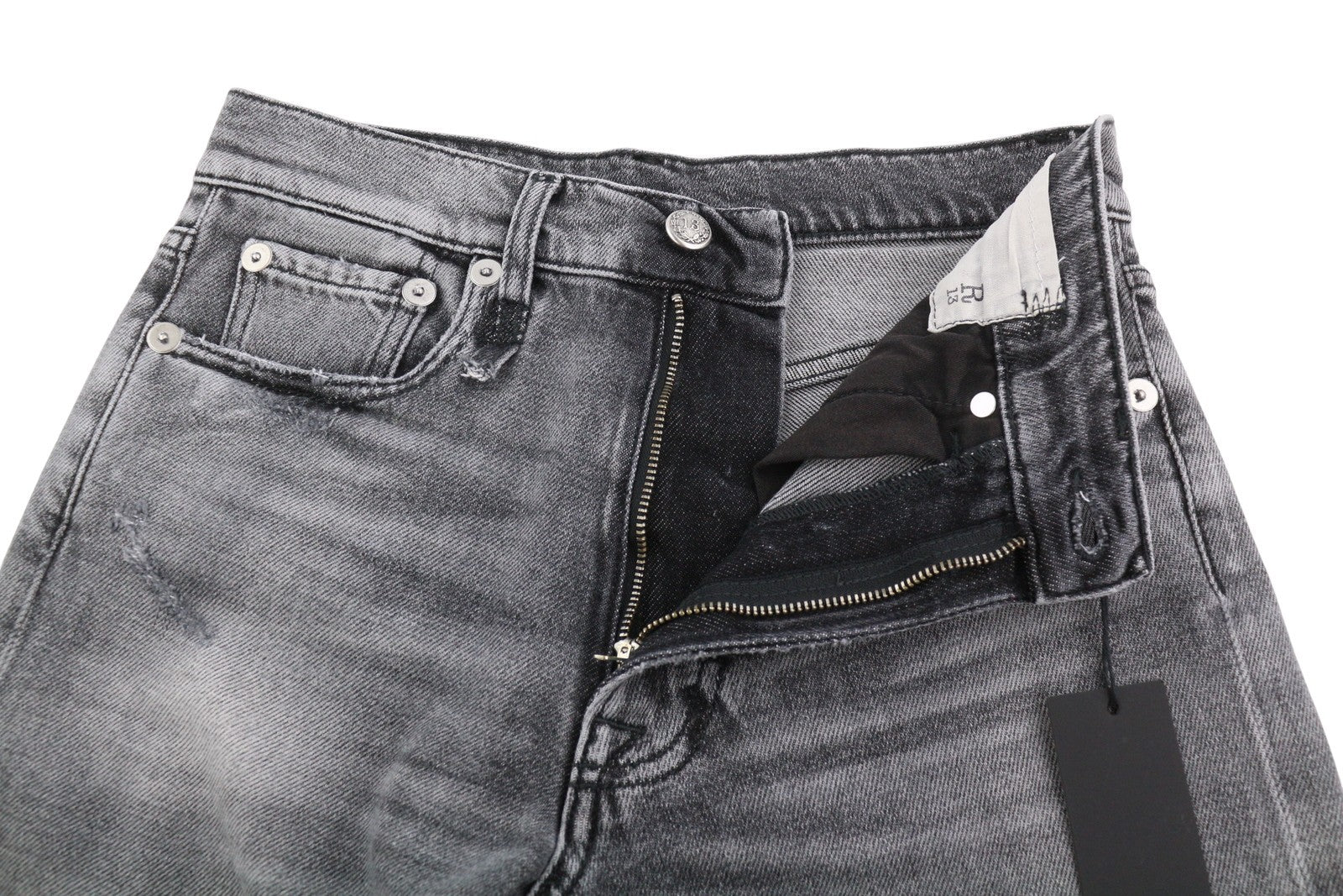 R13 Boyfriend Women Jeans 23 Grey Vintage Faded Ripped Cropped PS26 RRP595