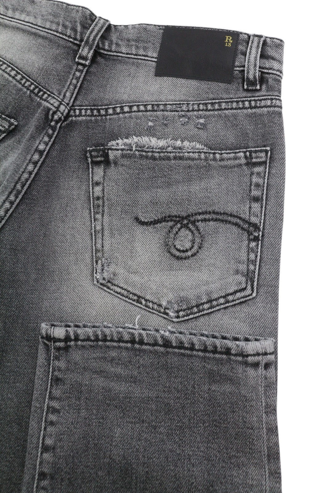 R13 Boyfriend Women Jeans 23 Grey Vintage Faded Ripped Cropped PS26 RRP595