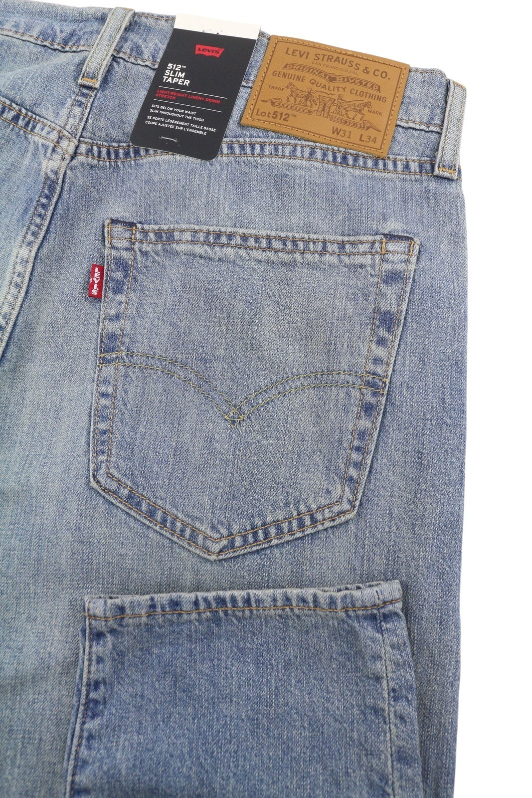 LEVI'S 512 Slim Taper Men Jeans W31/L34 Blue Whiskers Faded Linen Blend Big E