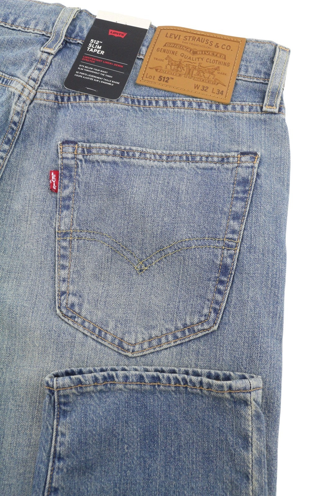 LEVI'S 512 Slim Taper Men Jeans W32/L34 Blue Whiskers Faded Linen Blend Big E