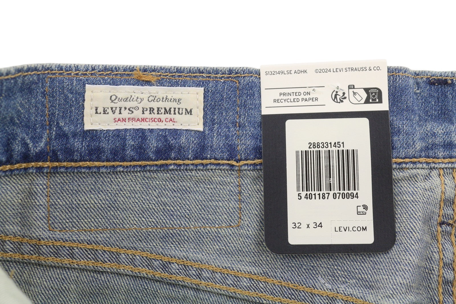 LEVI'S 512 Slim Taper Men Jeans W32/L34 Blue Whiskers Faded Linen Blend Big E