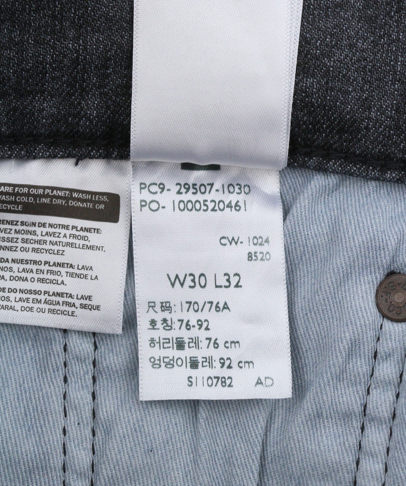 LEVI'S 502 Taper Men Jeans W30/L32 Dark Grey Whiskers Faded Flex Premium Big E