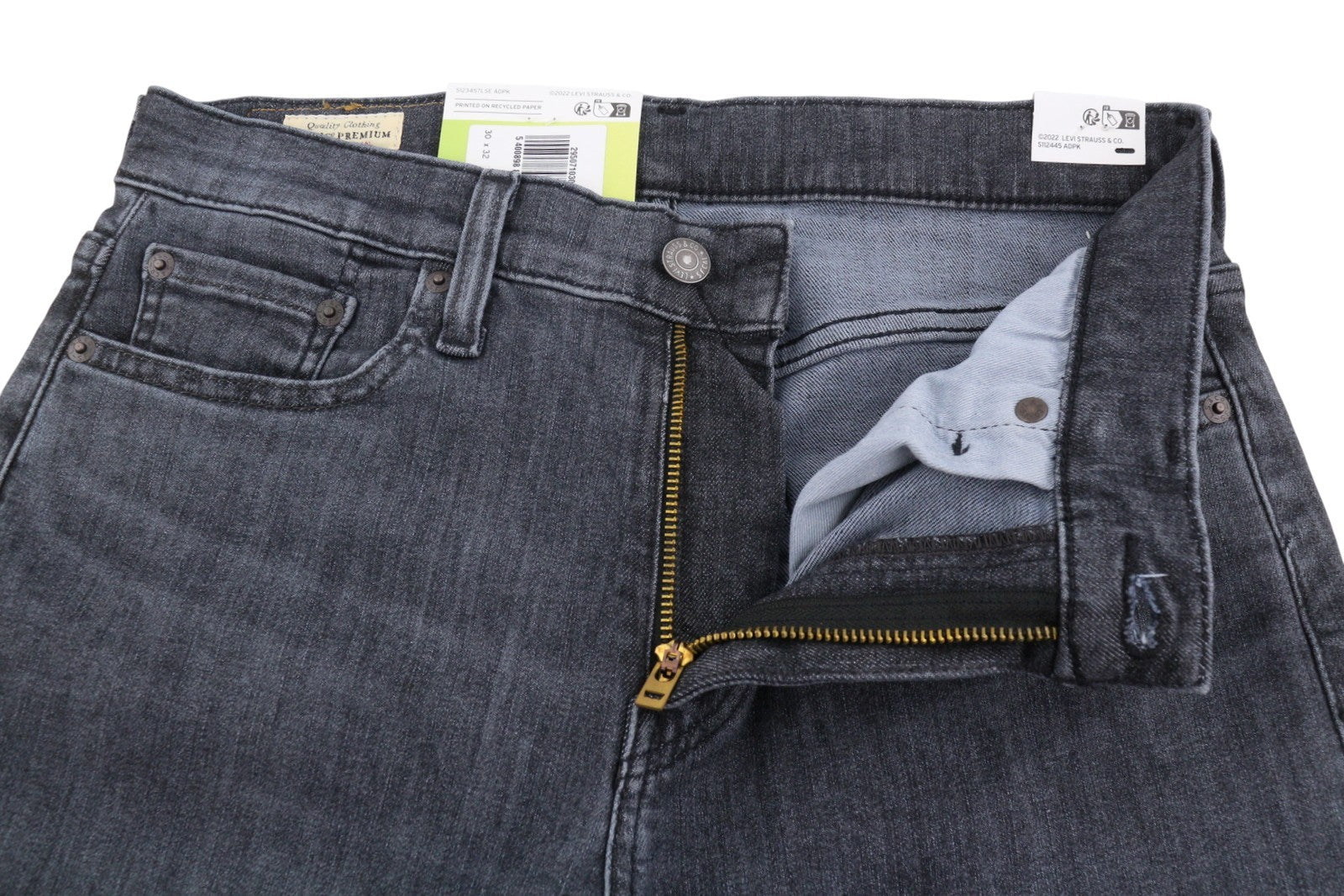 LEVI'S 502 Taper Men Jeans W30/L32 Dark Grey Whiskers Faded Flex Premium Big E