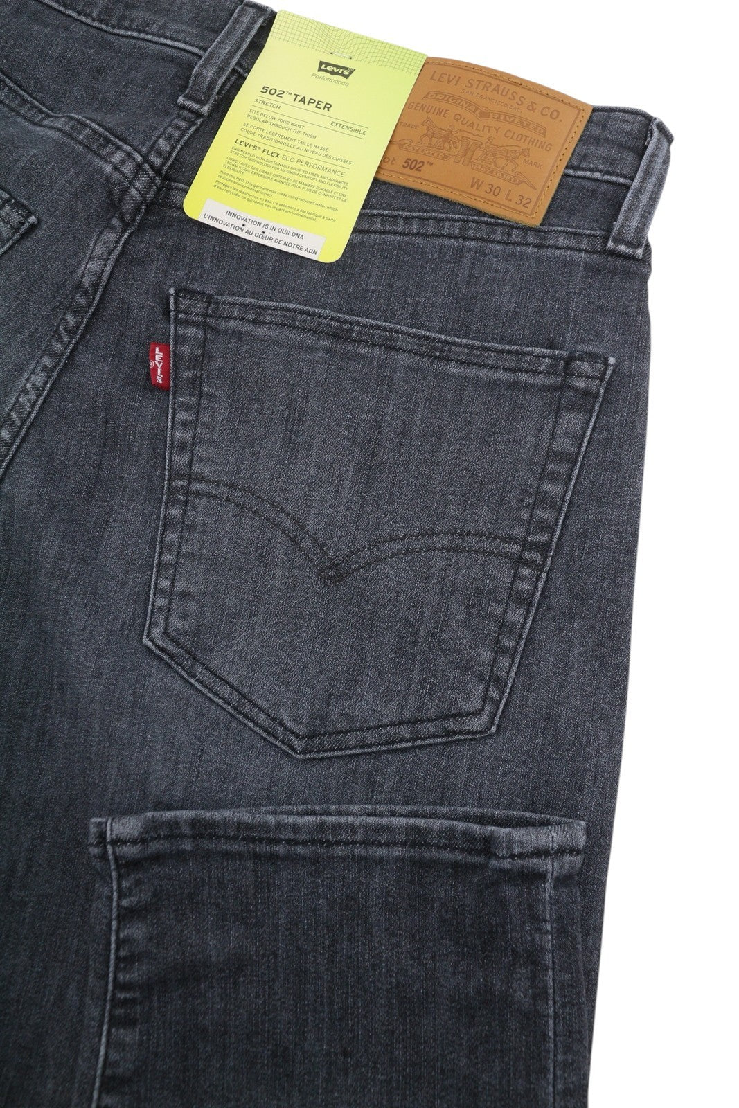 LEVI'S 502 Taper Men Jeans W30/L32 Dark Grey Whiskers Faded Flex Premium Big E