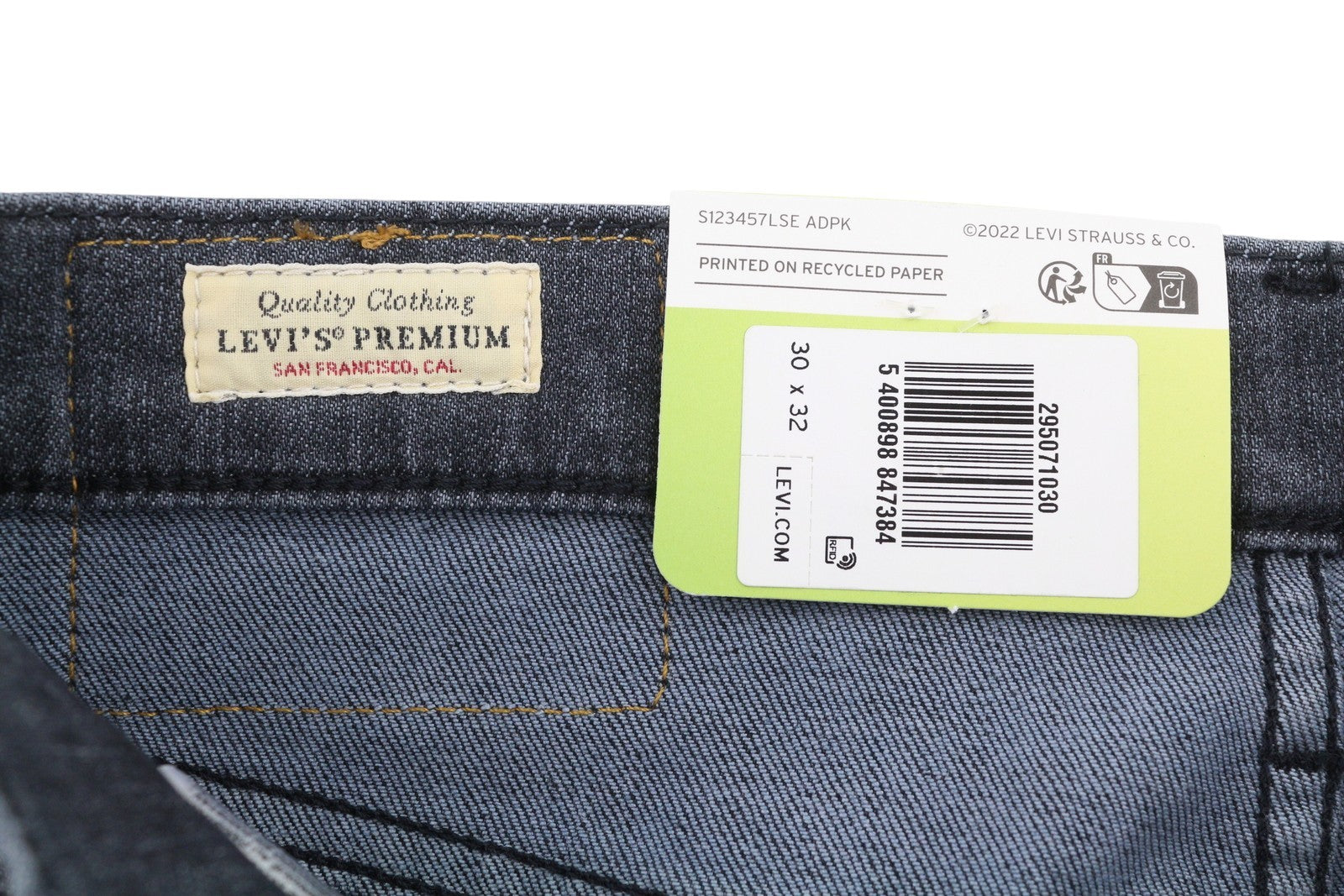 LEVI'S 502 Taper Men Jeans W30/L32 Dark Grey Whiskers Faded Flex Premium Big E