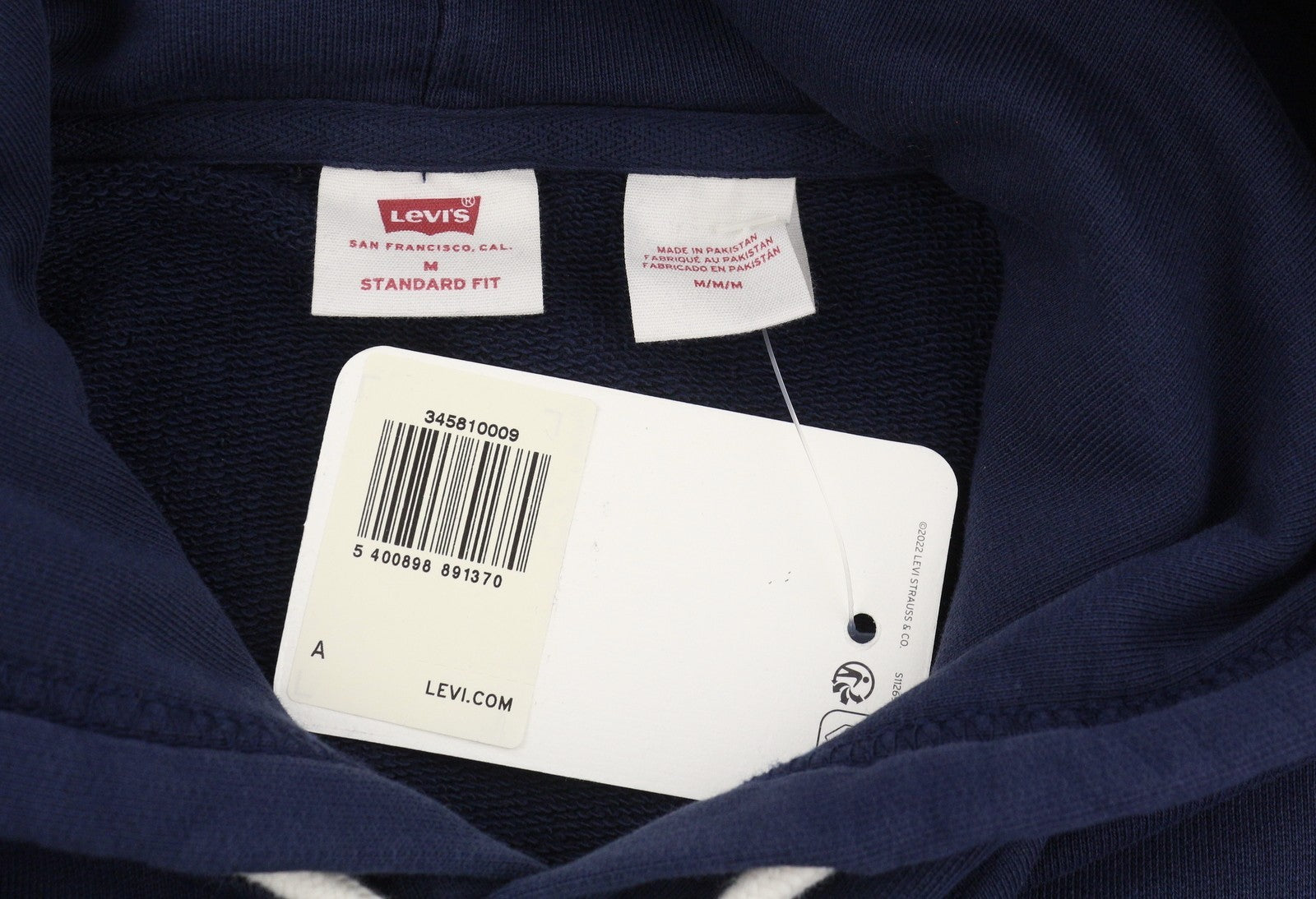 LEVI'S Standard Fit Men Hoodie M Dark Blue Cotton Kangaroo Pocket Pull On