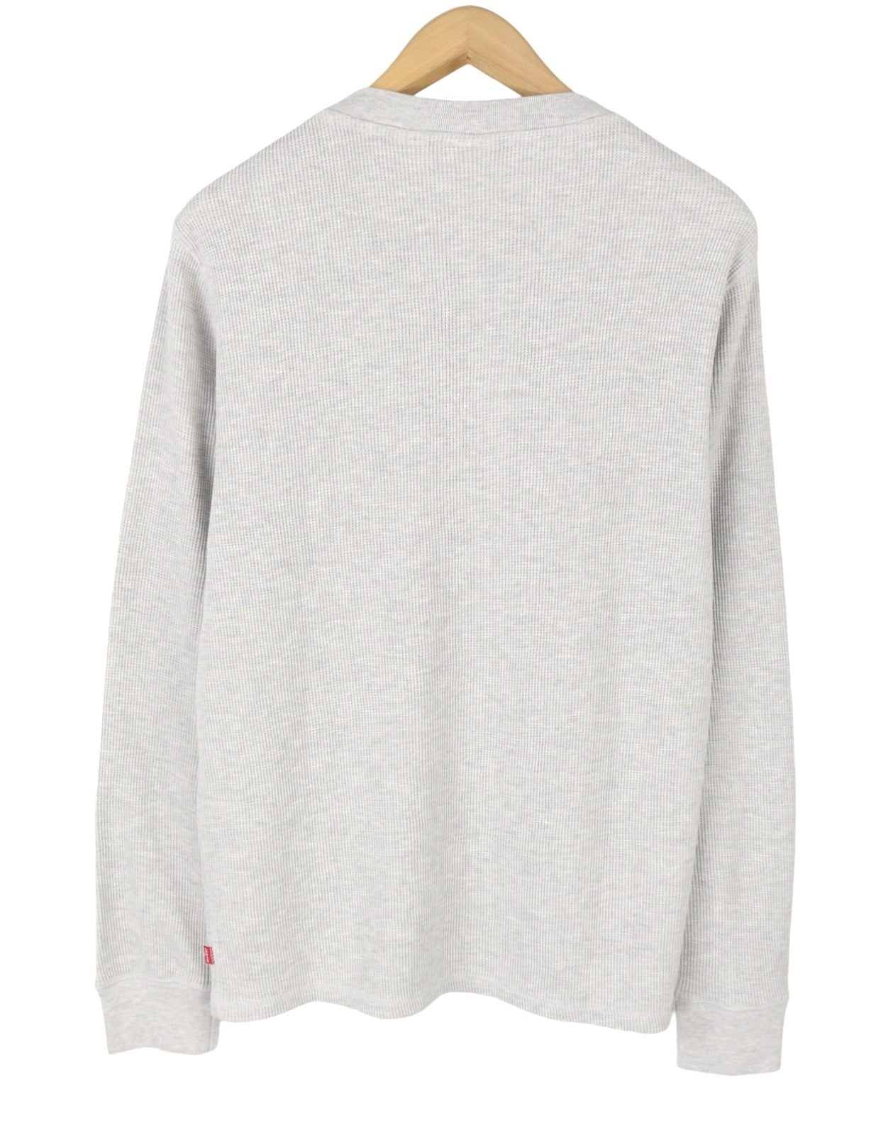 LEVI'S Standard Fit Men T-Shirt M Grey Melange Half Button Thick Long Sleeve