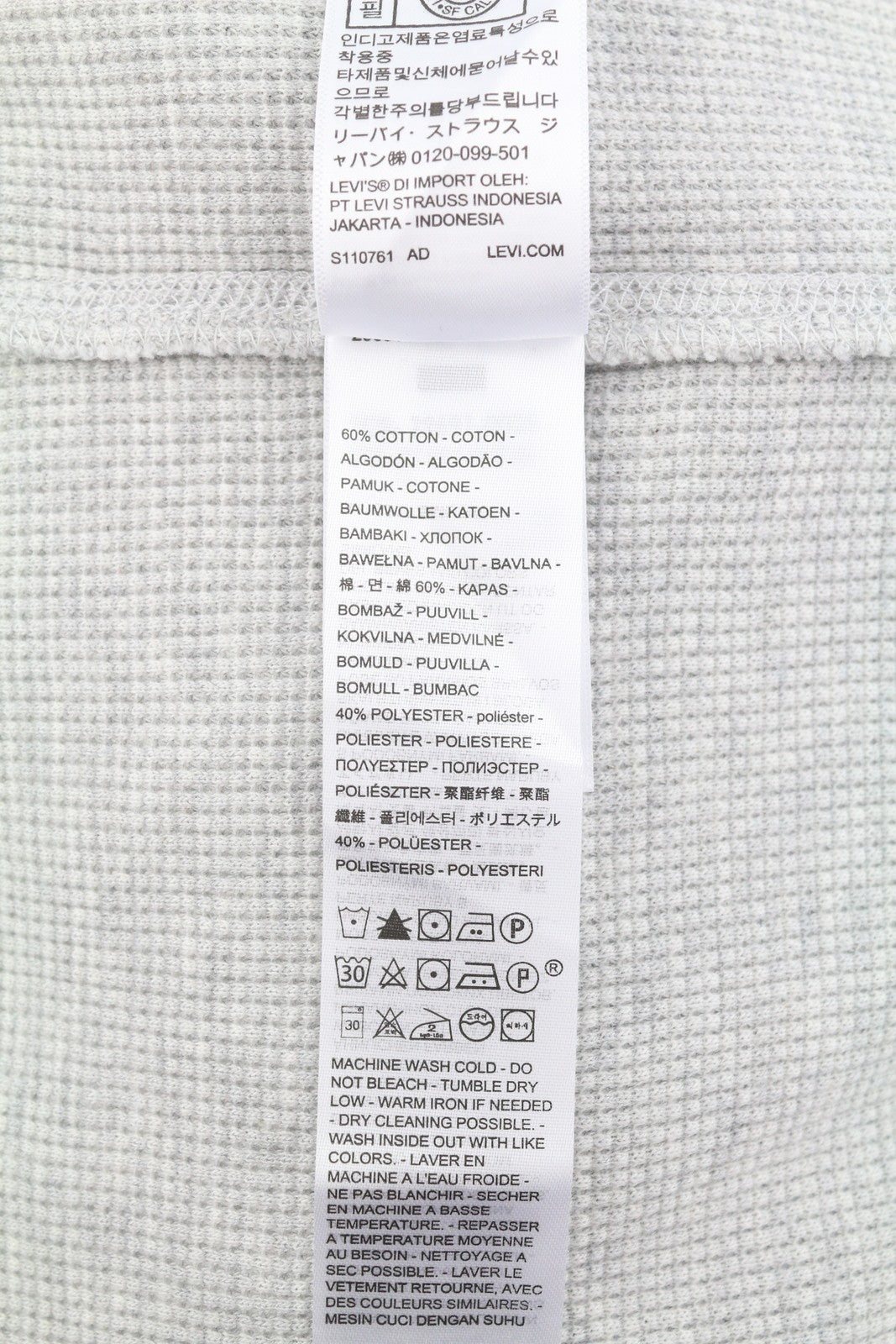 LEVI'S Standard Fit Men T-Shirt M Grey Melange Half Button Thick Long Sleeve