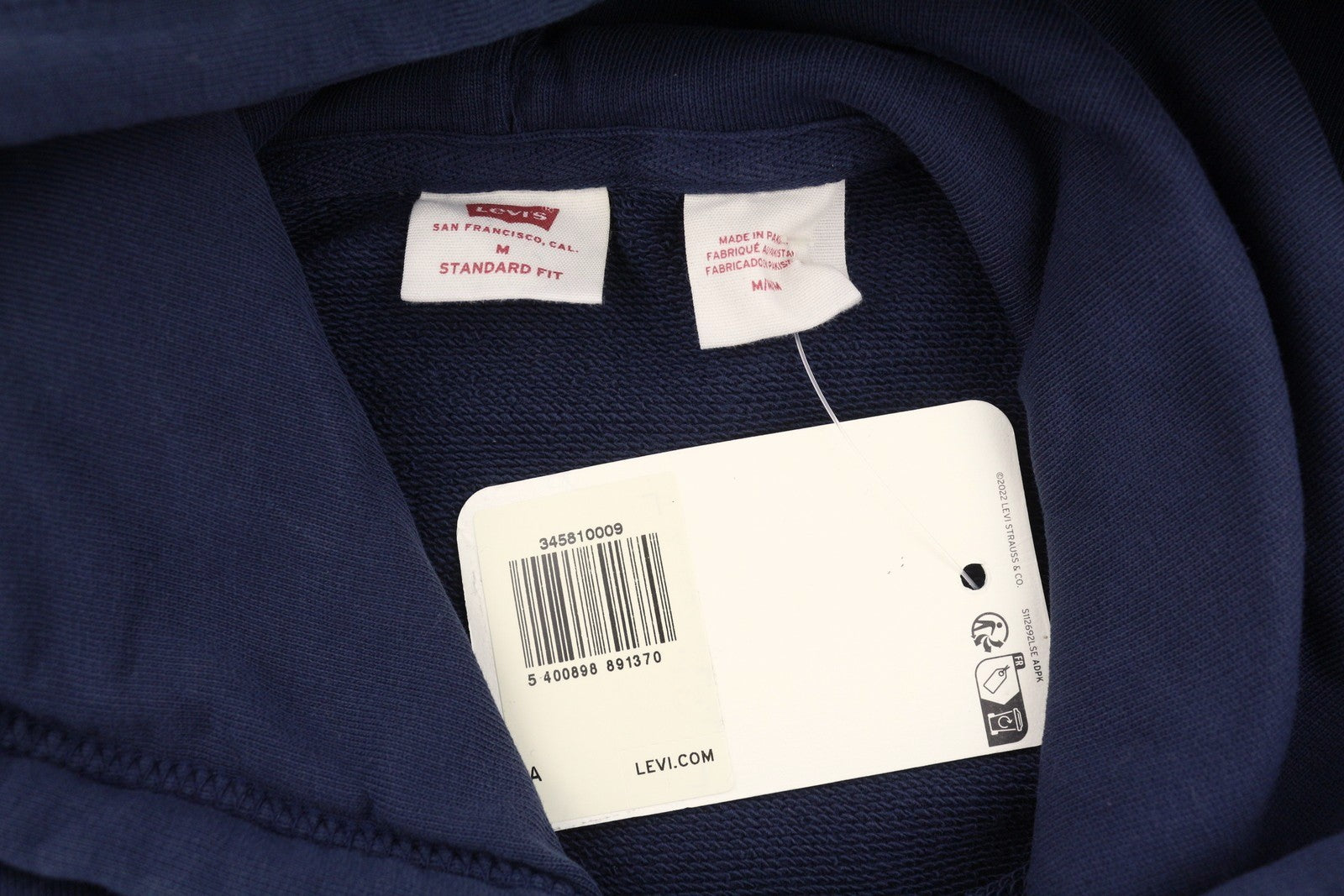 LEVI'S Standard Fit Men Hoodie M Blue Cotton Kangaroo Pocket Pull On