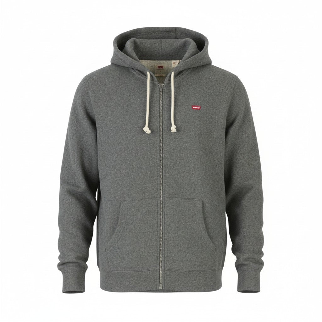 LEVI'S Standard Fit Men Hoodie M Dark Grey Melange Cotton Full Zip