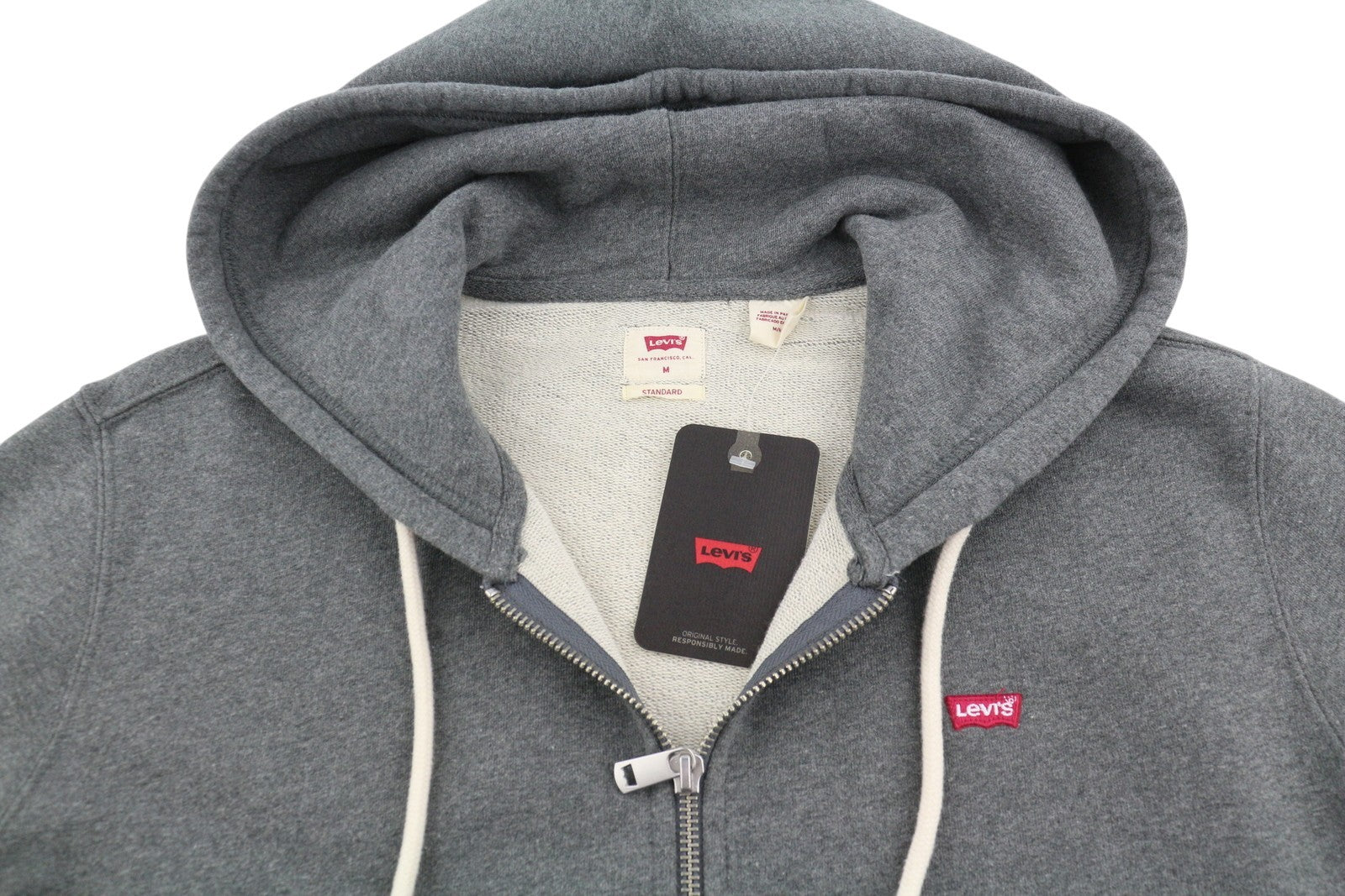 LEVI'S Standard Fit Men Hoodie M Dark Grey Melange Cotton Full Zip