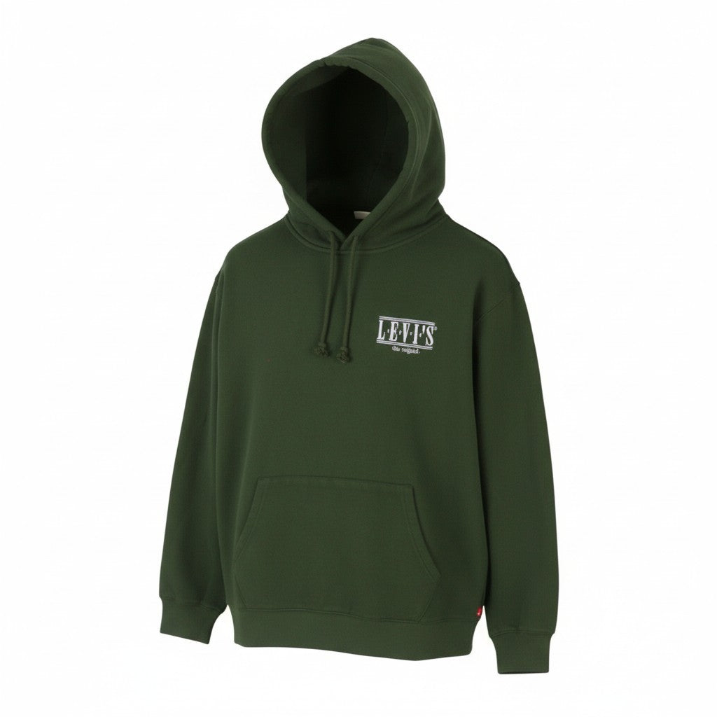 LEVI'S Relaxed Fit Men Hoodie S Dark Green Embroidered Logo Pull On