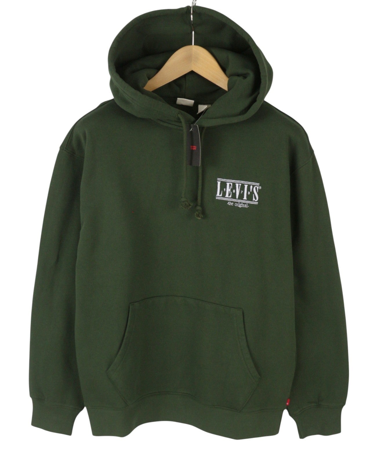 LEVI'S Relaxed Fit Men Hoodie S Dark Green Embroidered Logo Pull On