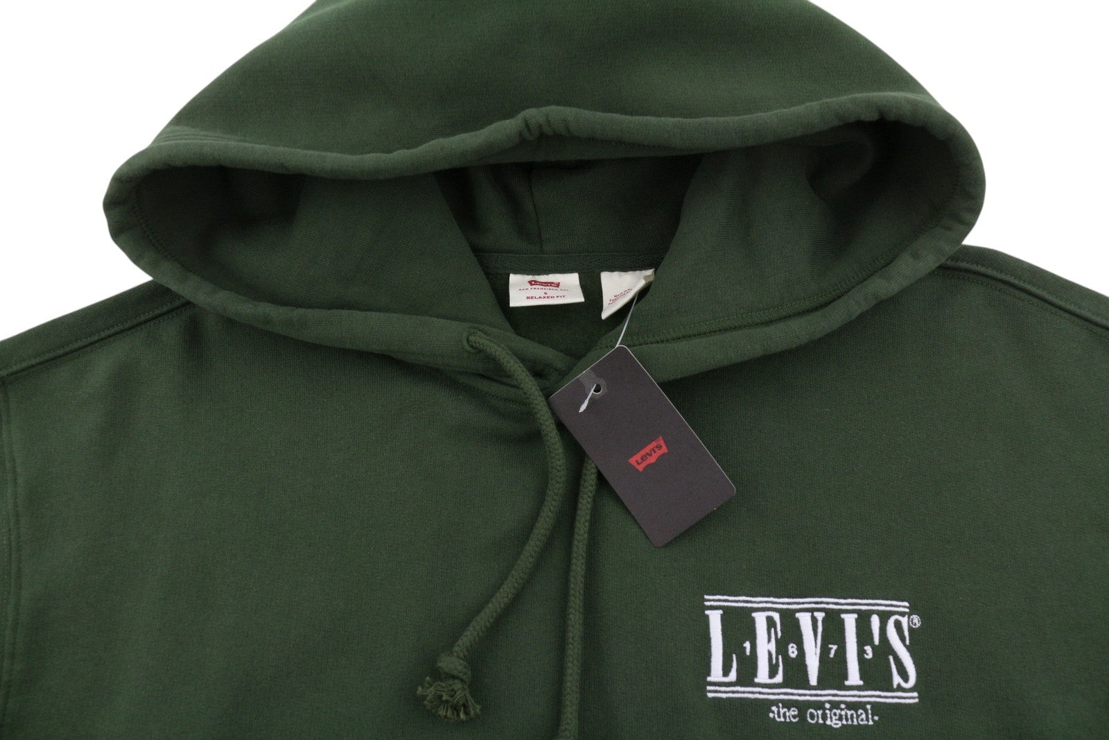 LEVI'S Relaxed Fit Men Hoodie S Dark Green Embroidered Logo Pull On