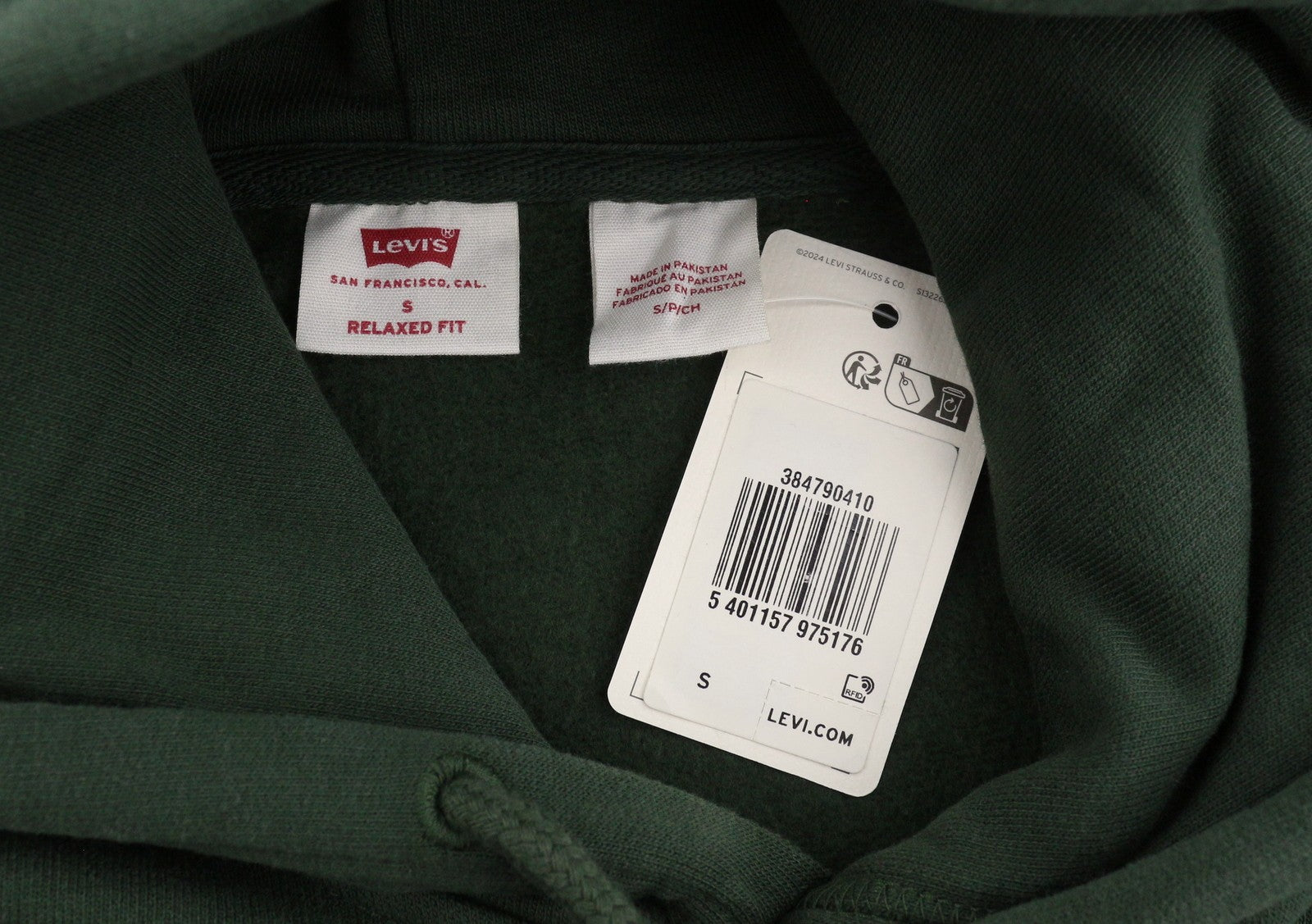 LEVI'S Relaxed Fit Men Hoodie S Dark Green Embroidered Logo Pull On