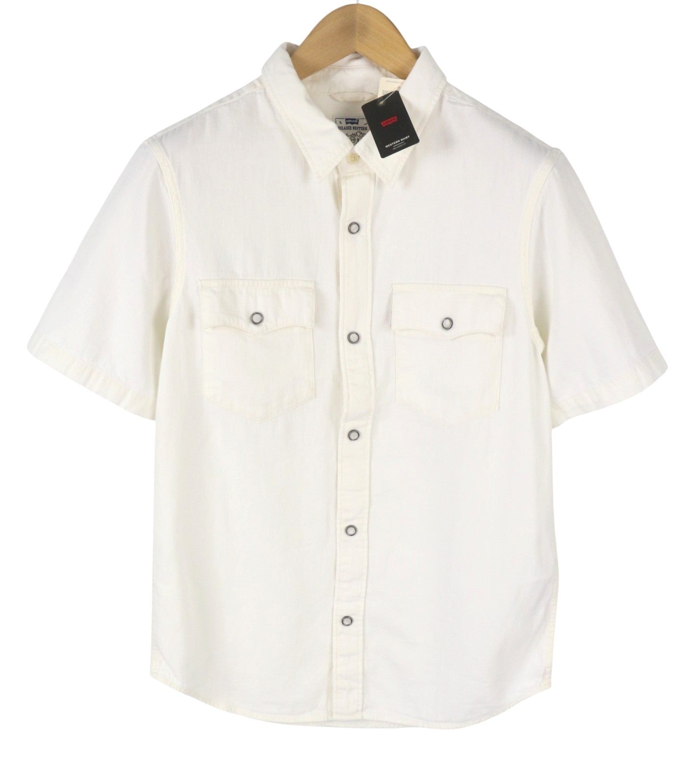 LEVI'S Relaxed Men Shirt XS White Spread Snap Buttons Short Sleeve
