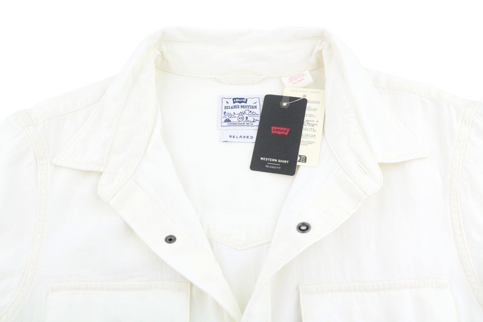LEVI'S Relaxed Men Shirt XS White Spread Snap Buttons Short Sleeve