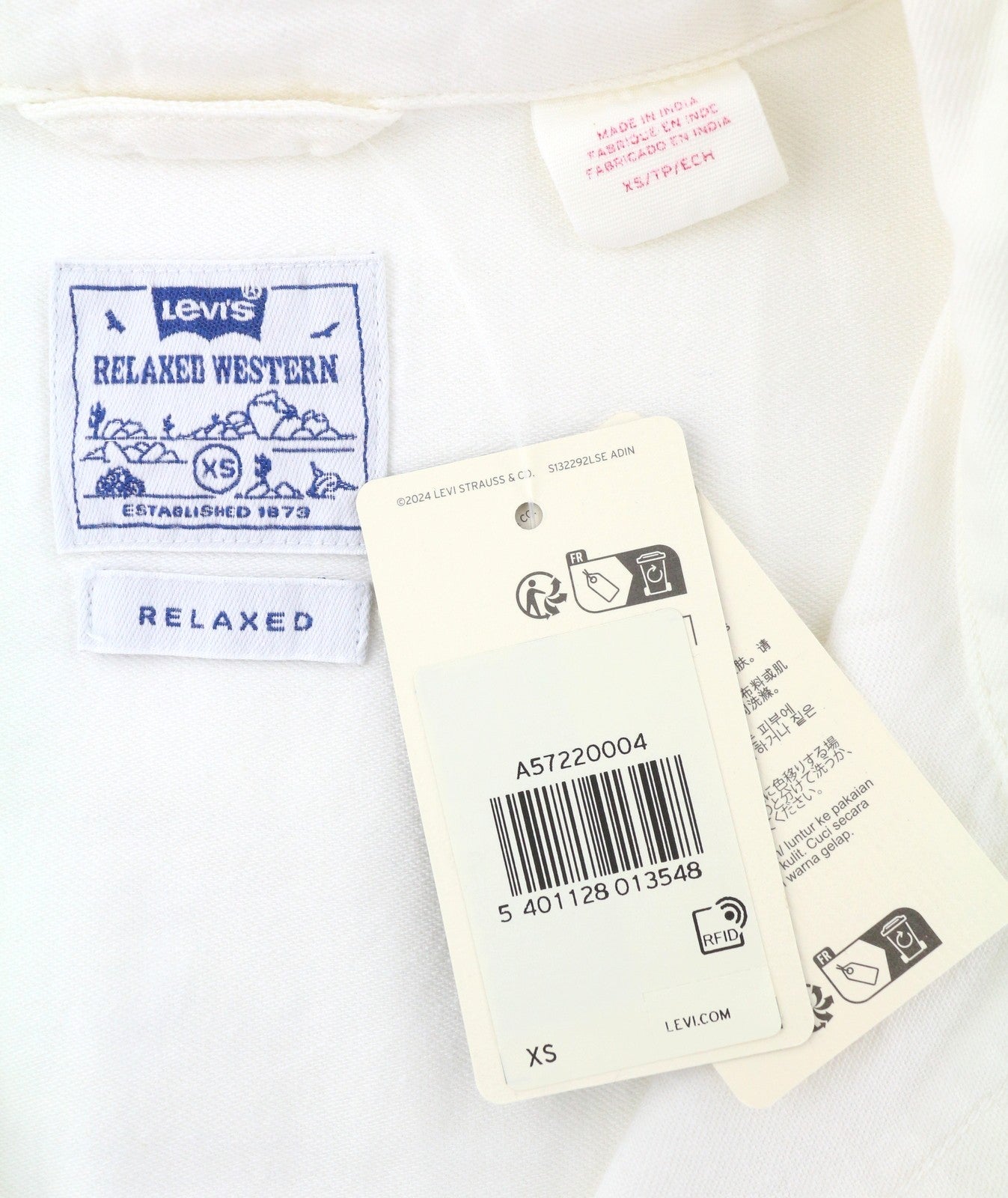 LEVI'S Relaxed Men Shirt XS White Spread Snap Buttons Short Sleeve