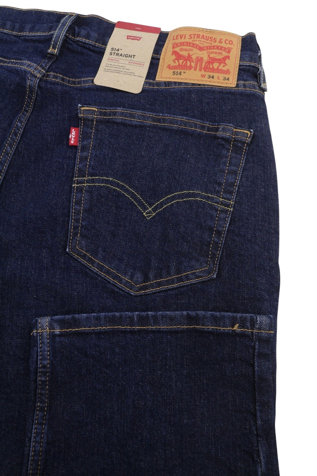 LEVI'S 514 Straight Men Jeans W34/L34 Dark Blue Stretch Extensible