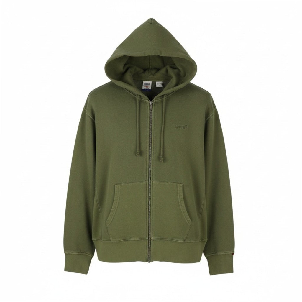 LEVI'S Relaxed Fit Men Hoodie M Khaki Green Embroidered Logo Full Zip
