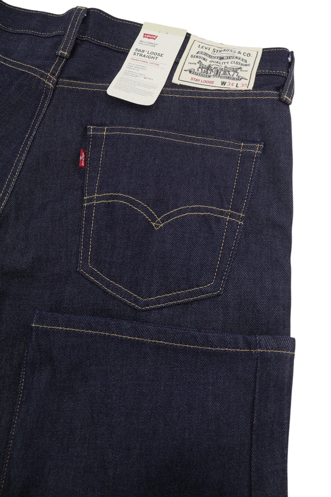 LEVI'S 568 Loose Straight Men Jeans W34/L32 Navy Blue Zip Fly Big E