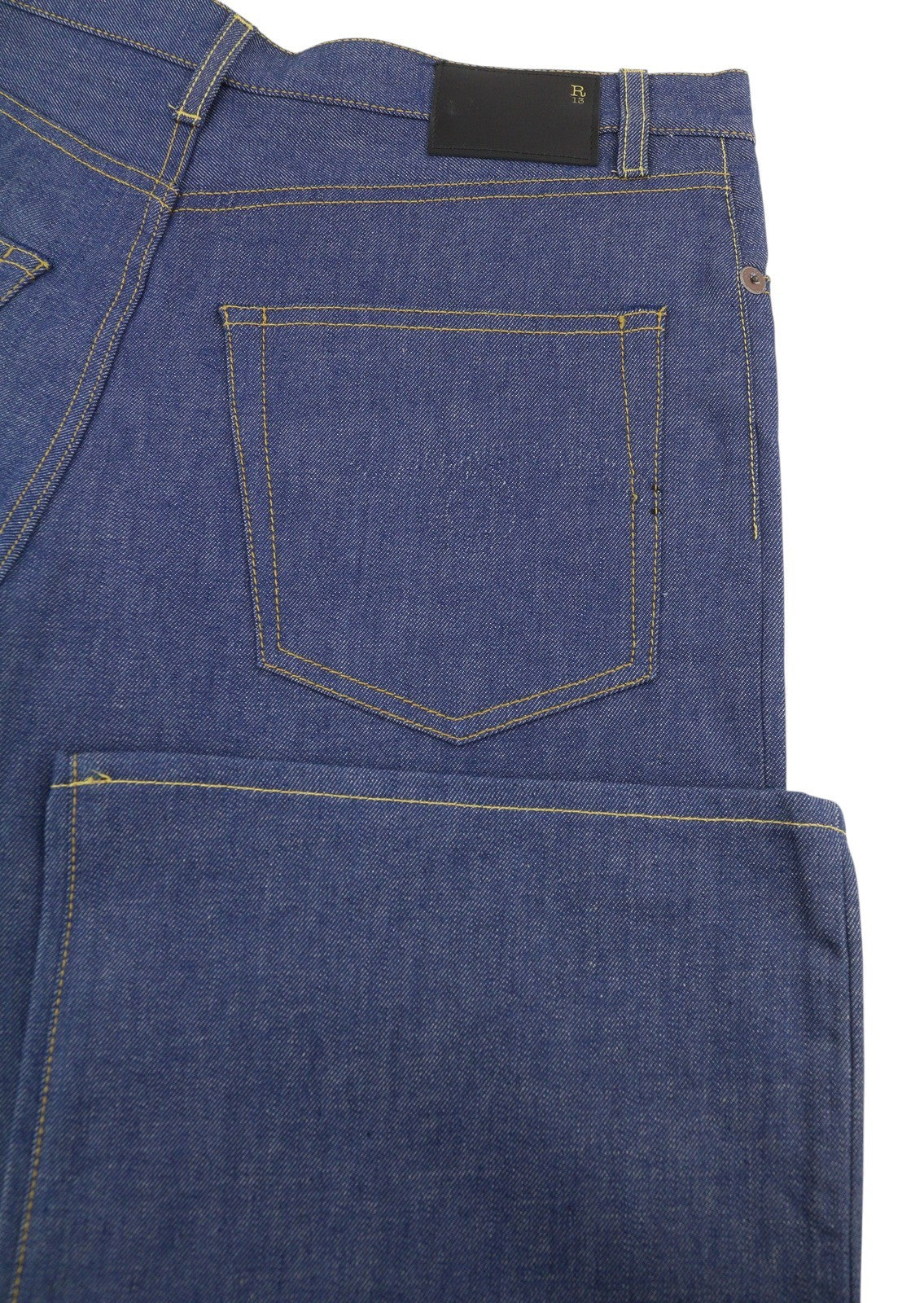 R13 Damon Pleated Wide Leg Women Jeans ~W34 Lennon Blue Rigid Denim Zip