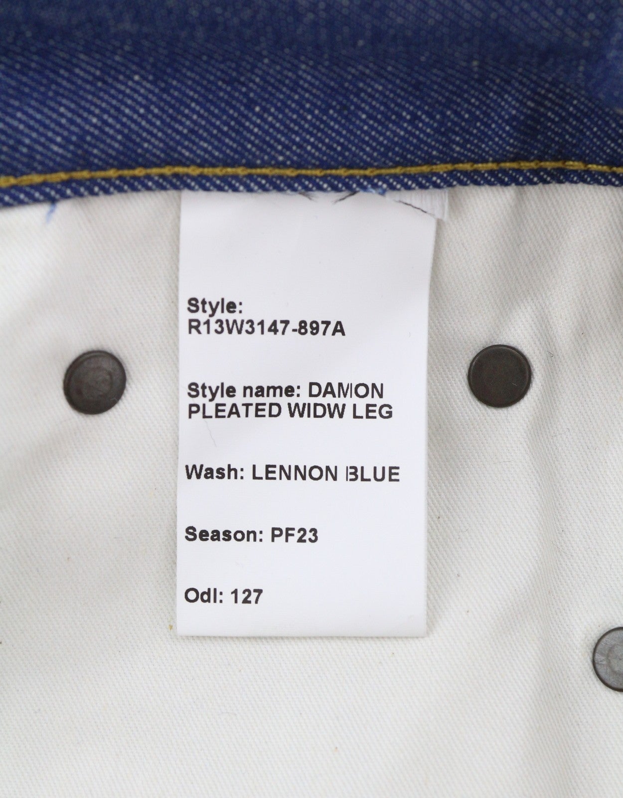 R13 Damon Pleated Wide Leg Women Jeans ~W34 Lennon Blue Rigid Denim Zip