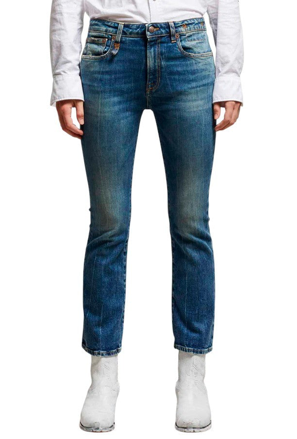 R13 Kick Women Jeans 26 Kelly Blue Stretch Faded Cropped PS26 RRP805