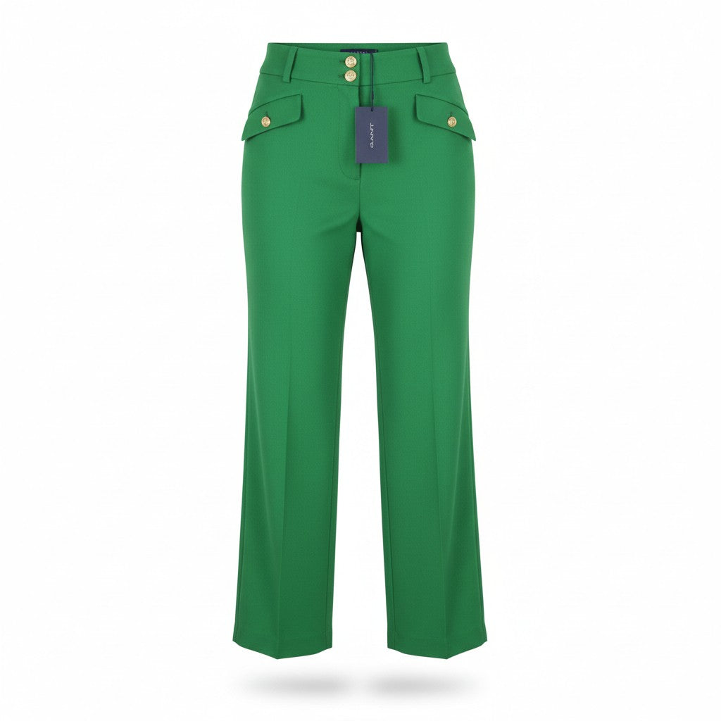 GANT Hw Fluid Wide Women Trousers EU40 Green Thin Flare Zip Fly Casual