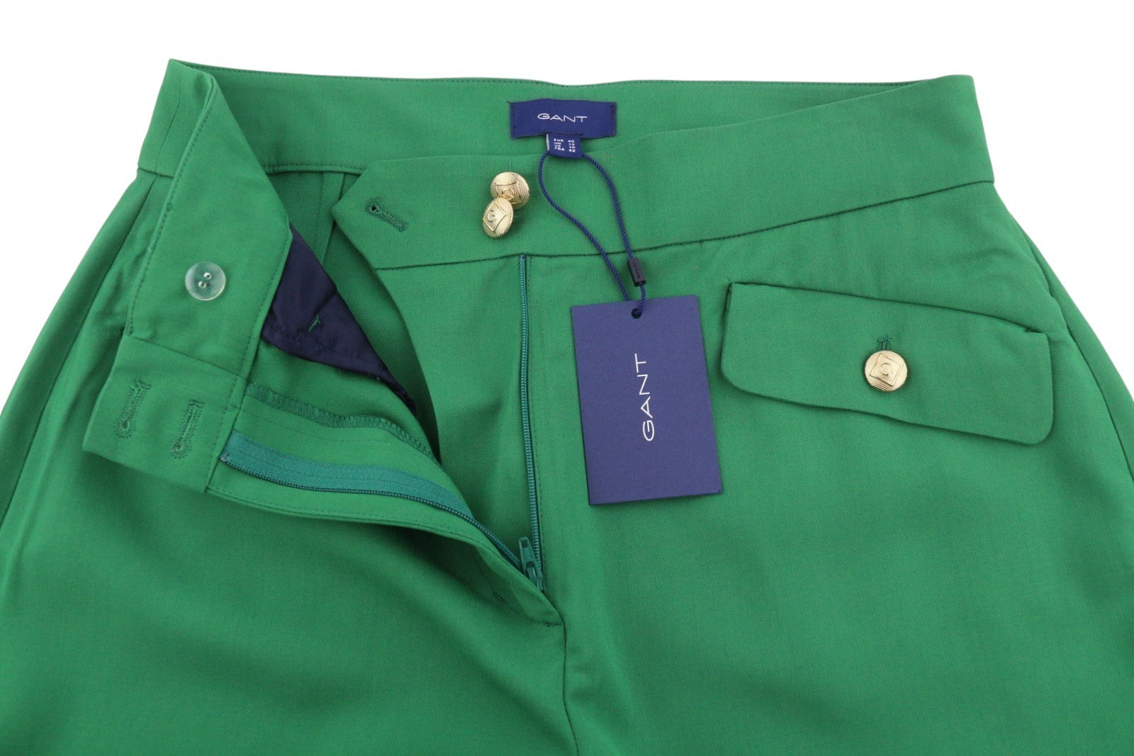 GANT Hw Fluid Wide Women Trousers EU40 Green Thin Flare Zip Fly Casual