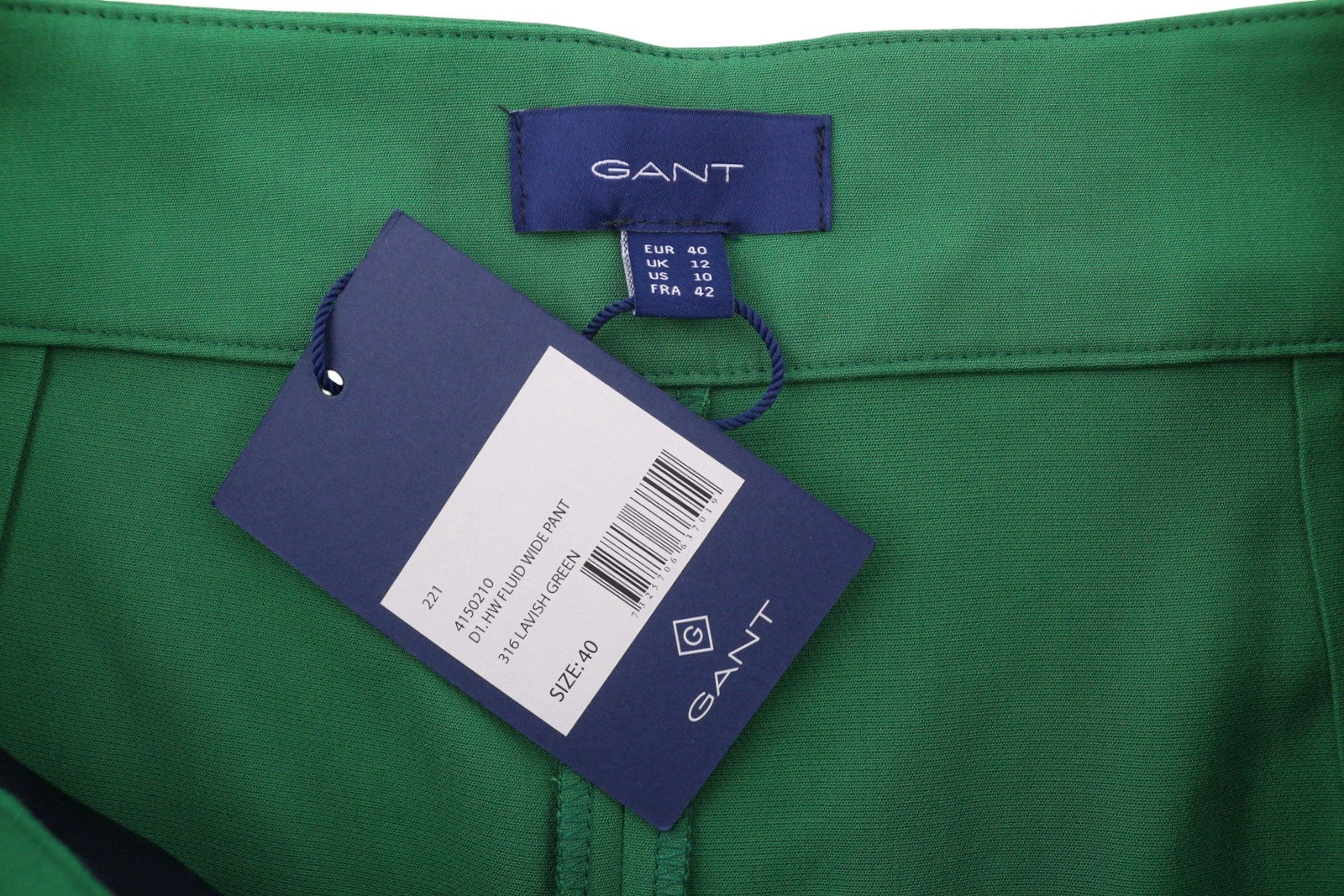 GANT Hw Fluid Wide Women Trousers EU40 Green Thin Flare Zip Fly Casual