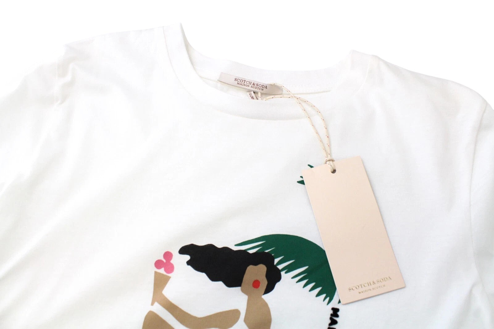 MAISON SCOTCH Women T-Shirt ~S Off-White Pure Cotton Logo Short Sleeve Pull On