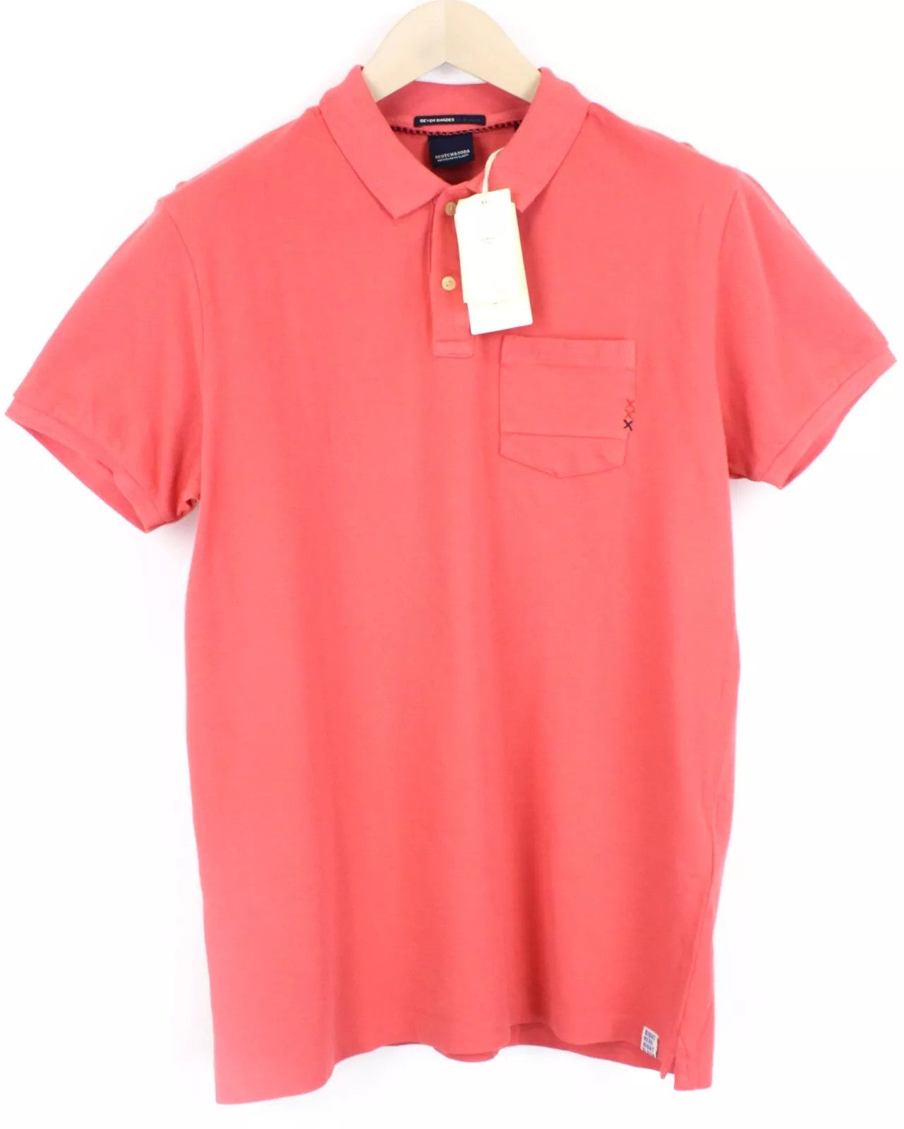 SCOTCH & SODA Ams Blauw Men T-Shirt M Pink Collar Cotton Short Sleeve Dyed Polo