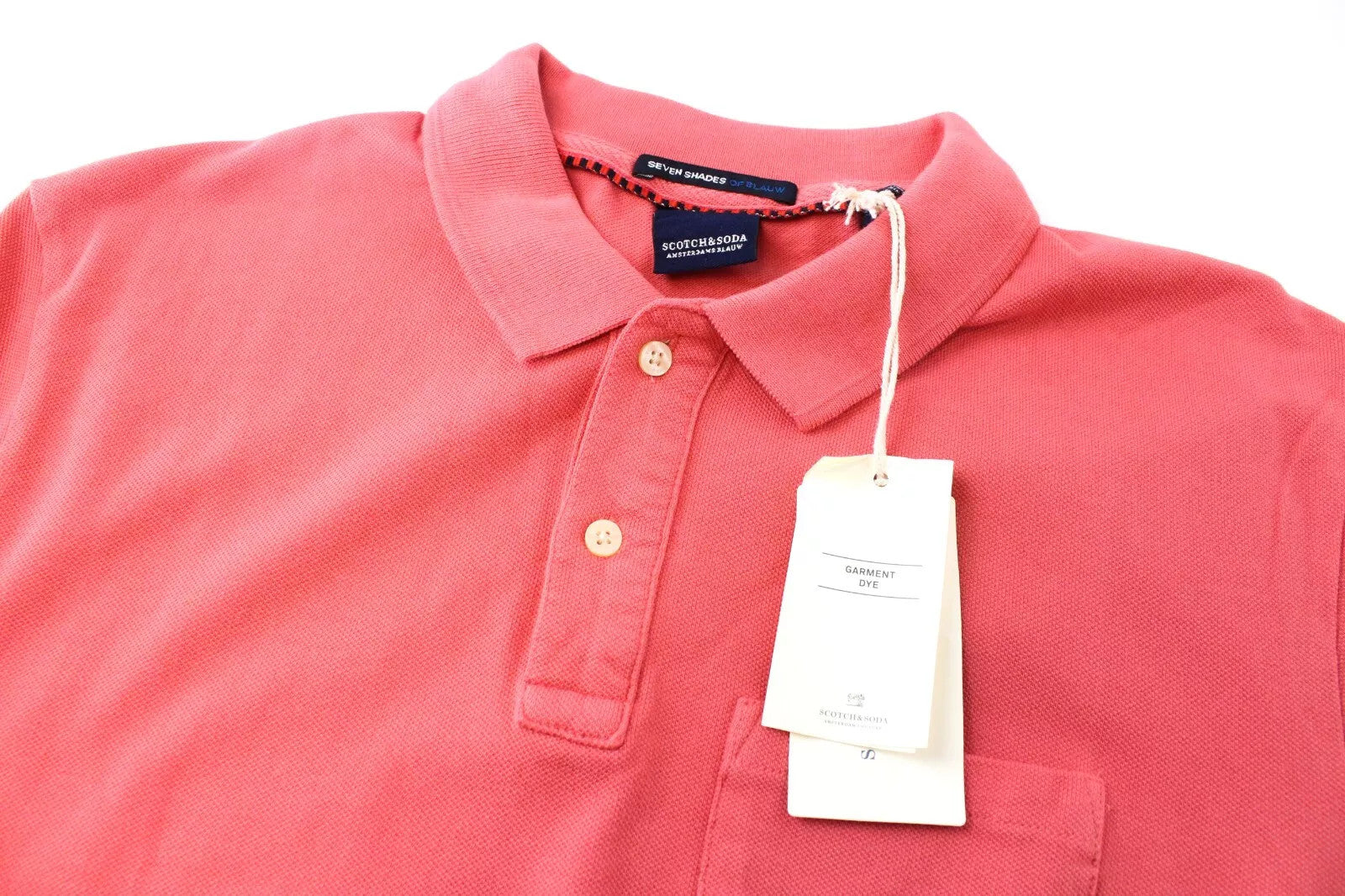 SCOTCH & SODA Ams Blauw Men T-Shirt M Pink Collar Cotton Short Sleeve Dyed Polo