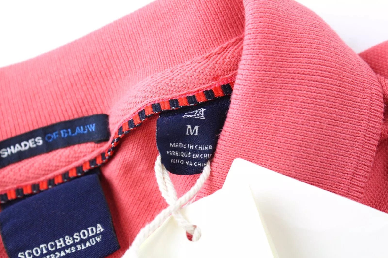 SCOTCH & SODA Ams Blauw Men T-Shirt M Pink Collar Cotton Short Sleeve Dyed Polo