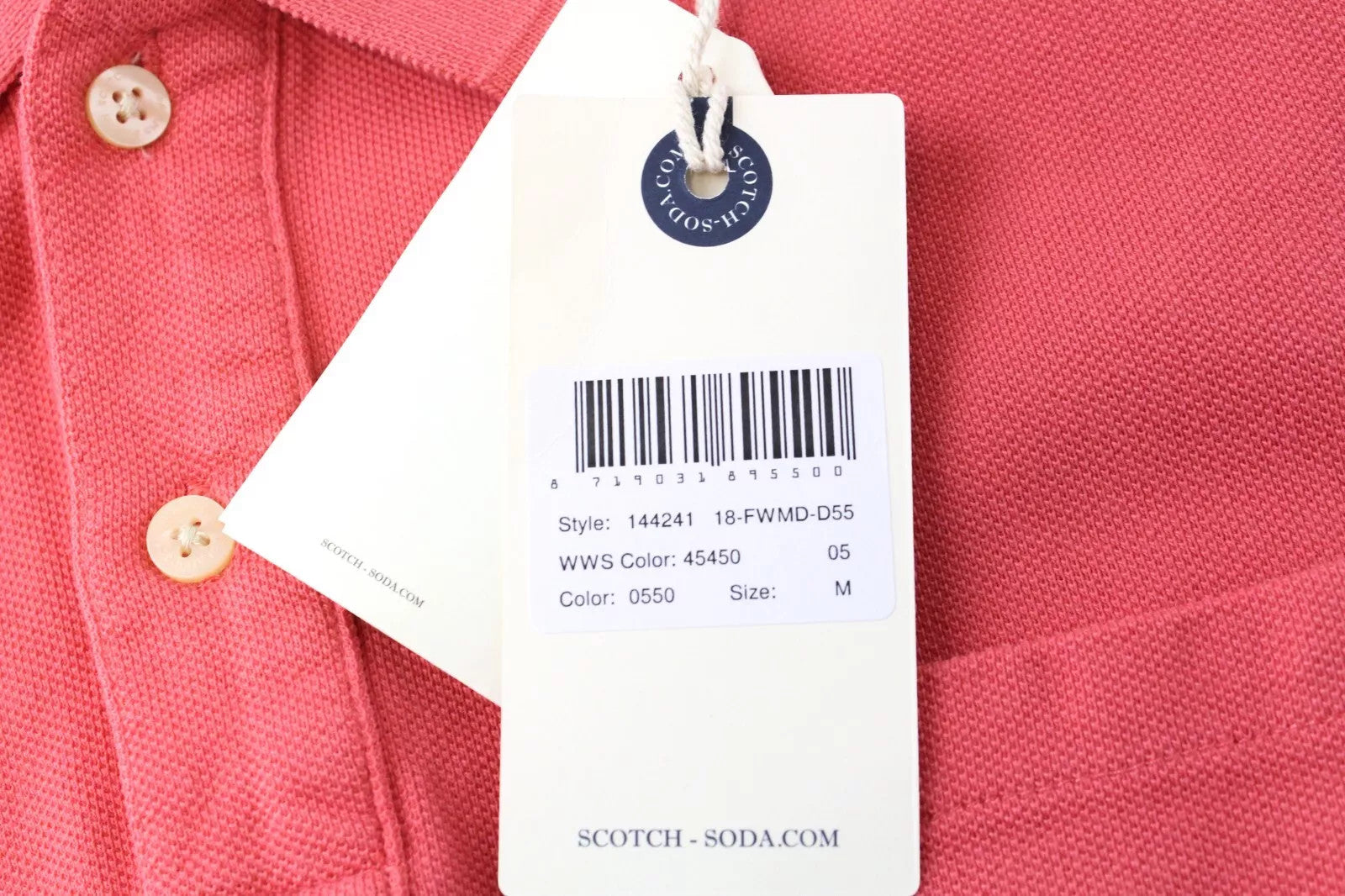 SCOTCH & SODA Ams Blauw Men T-Shirt M Pink Collar Cotton Short Sleeve Dyed Polo