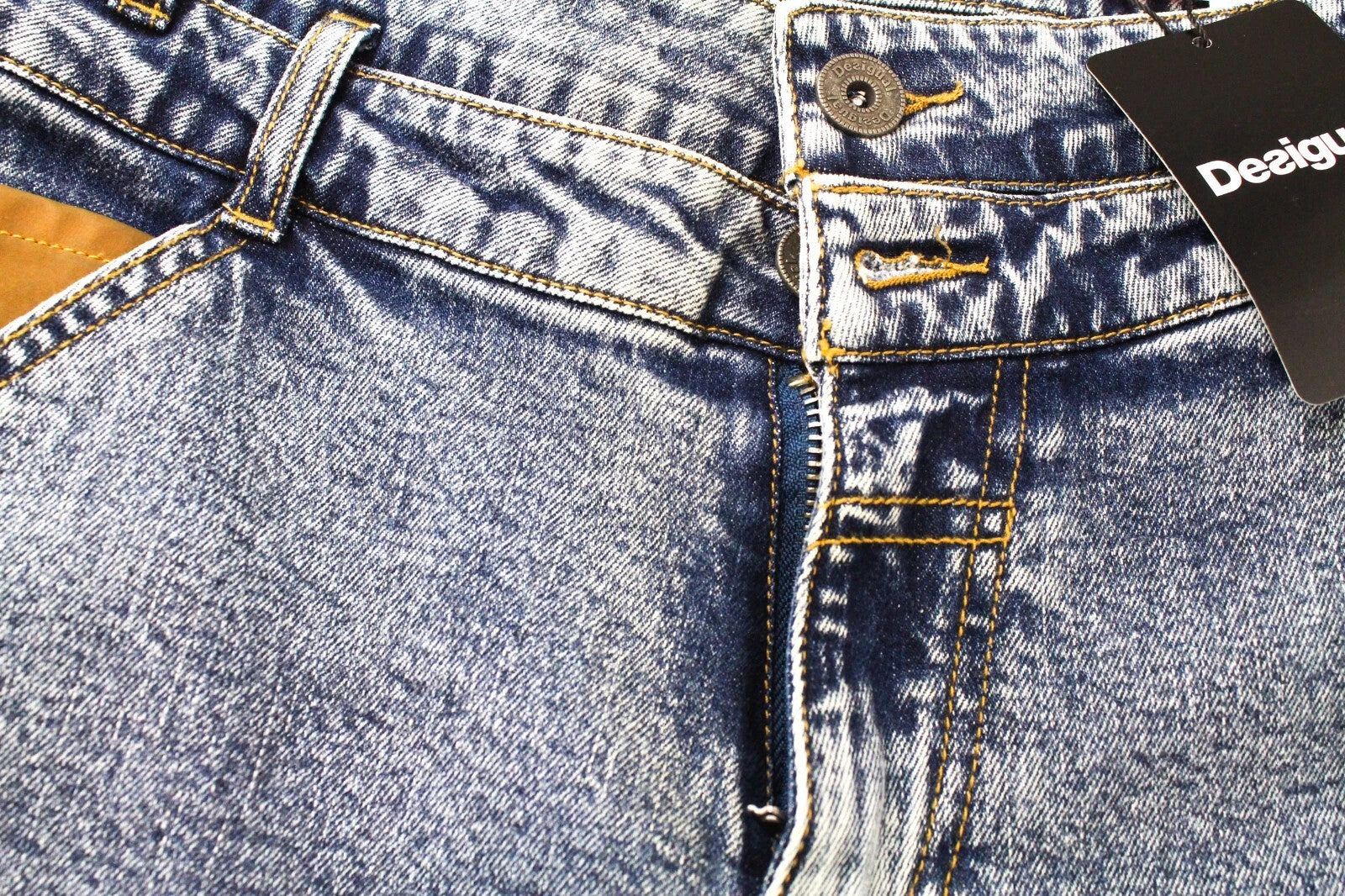 DESIGUAL Coll Men Jeans W30 Slim Fit Washed Blue Cotton Stretch Denim Zipped