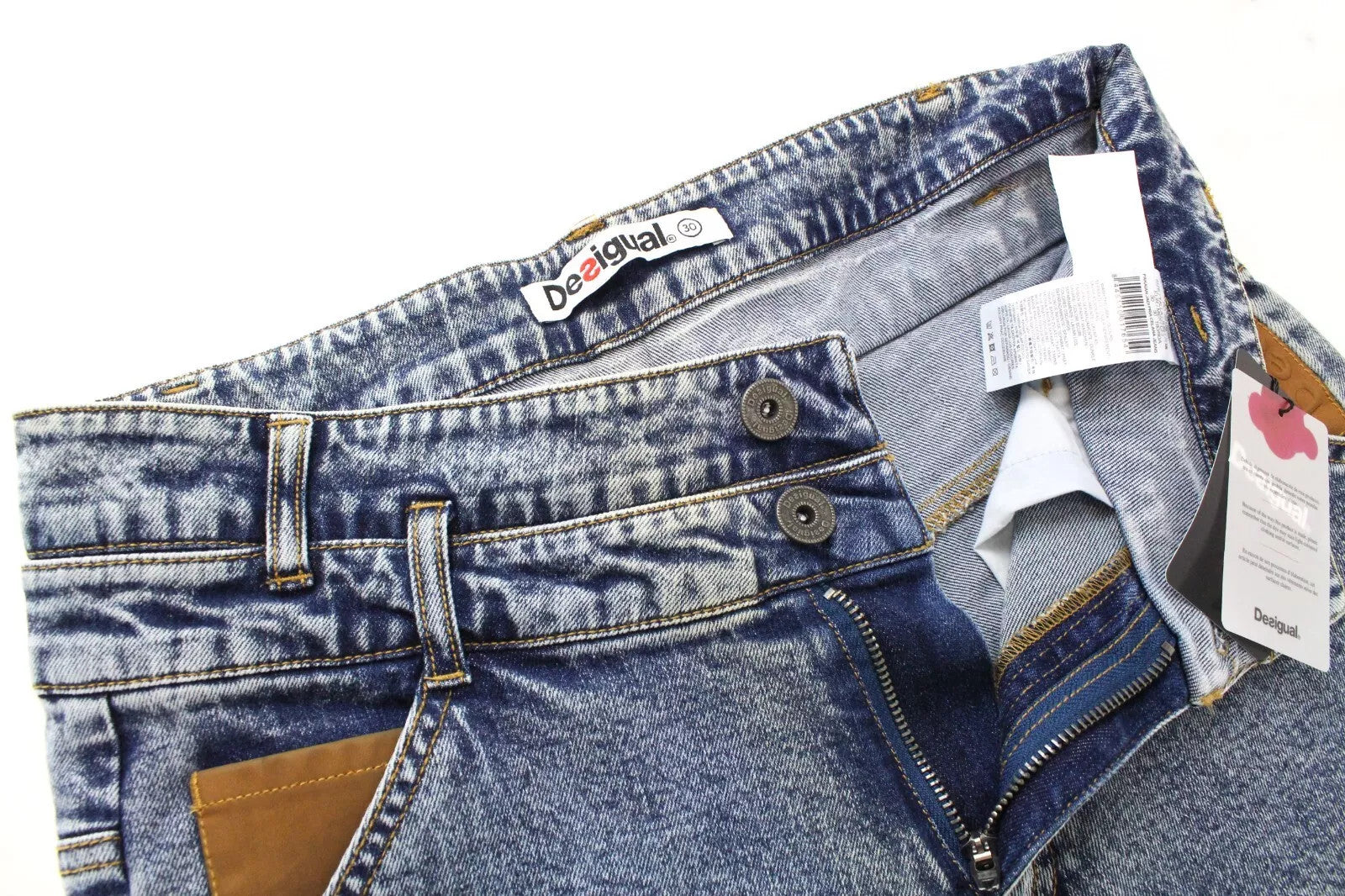 DESIGUAL Coll Men Jeans W30 Slim Fit Washed Blue Cotton Stretch Denim Zipped
