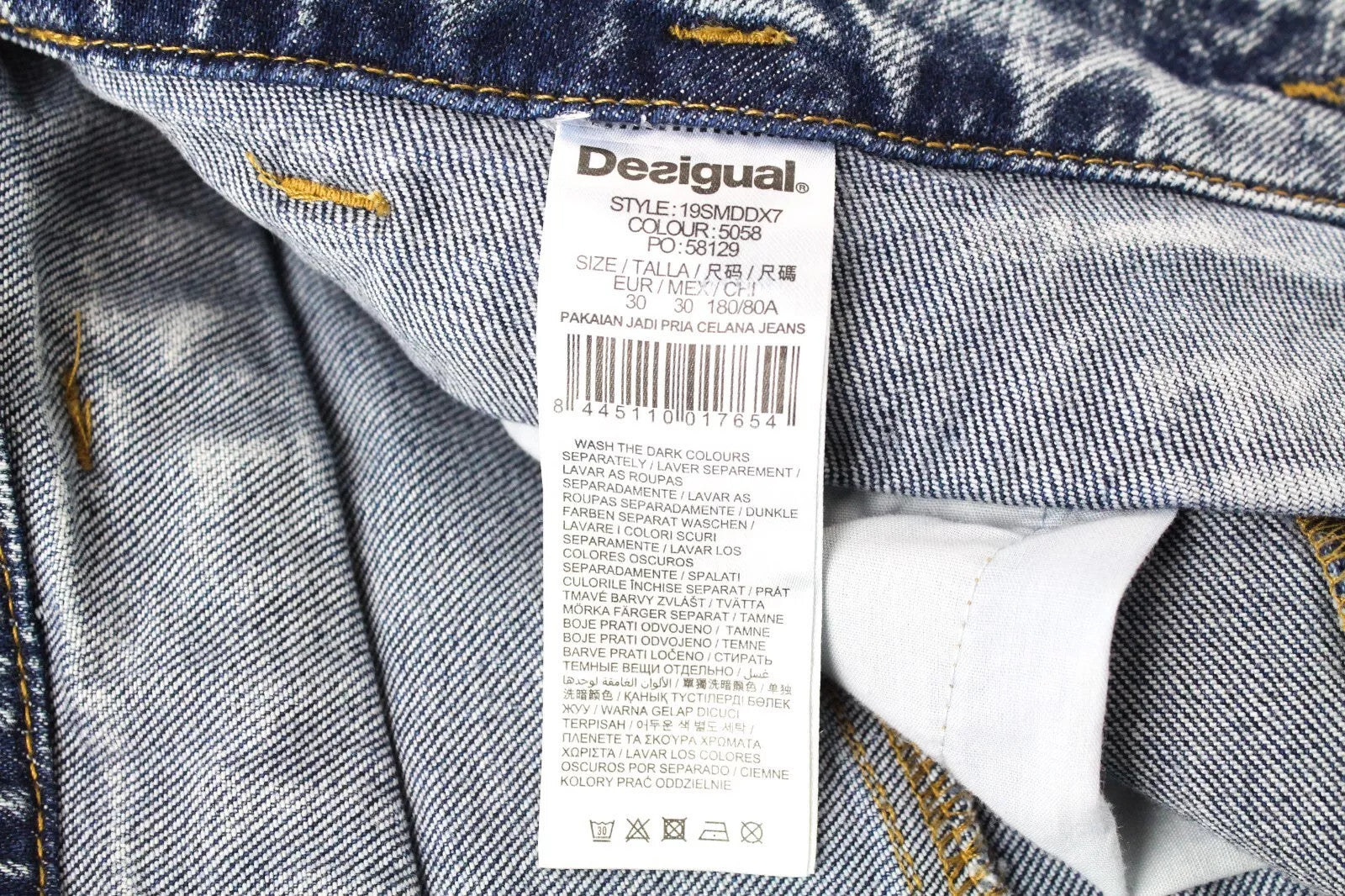 DESIGUAL Coll Men Jeans W30 Slim Fit Washed Blue Cotton Stretch Denim Zipped