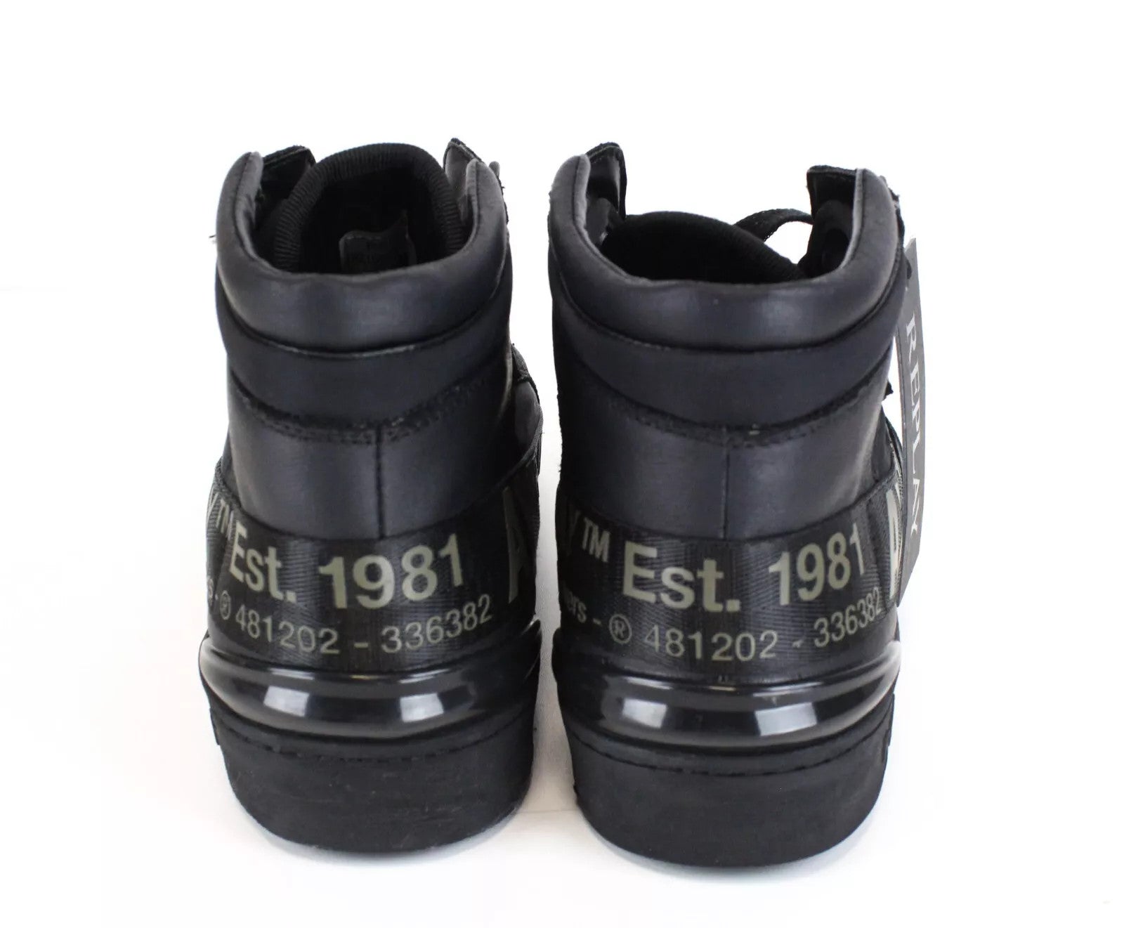 REPLAY Alliot Men Trainers EU46 Black High-Top Laced Logo Casual Sneakers